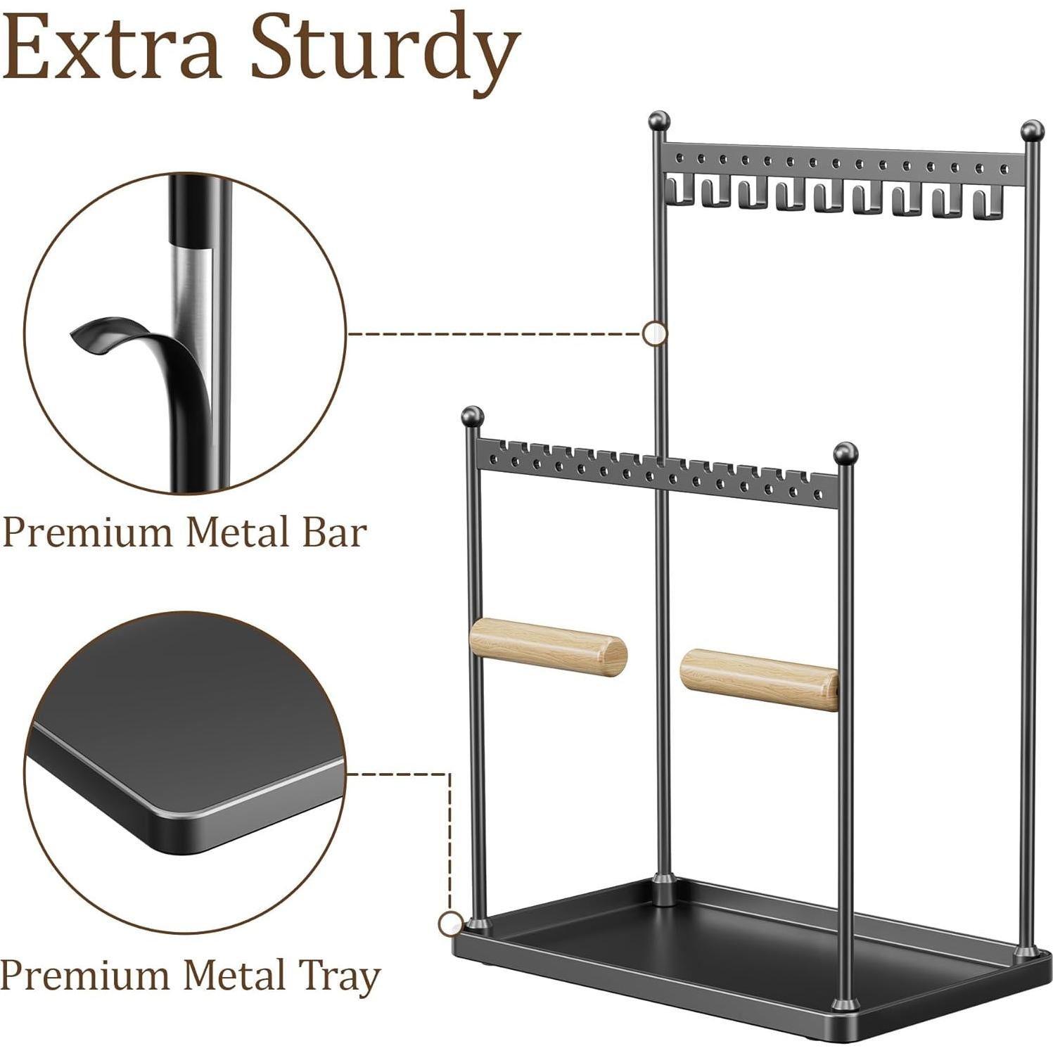 Soporte de Joyería Josmimic Negro 3 Niveles para Collares y Pendientes
