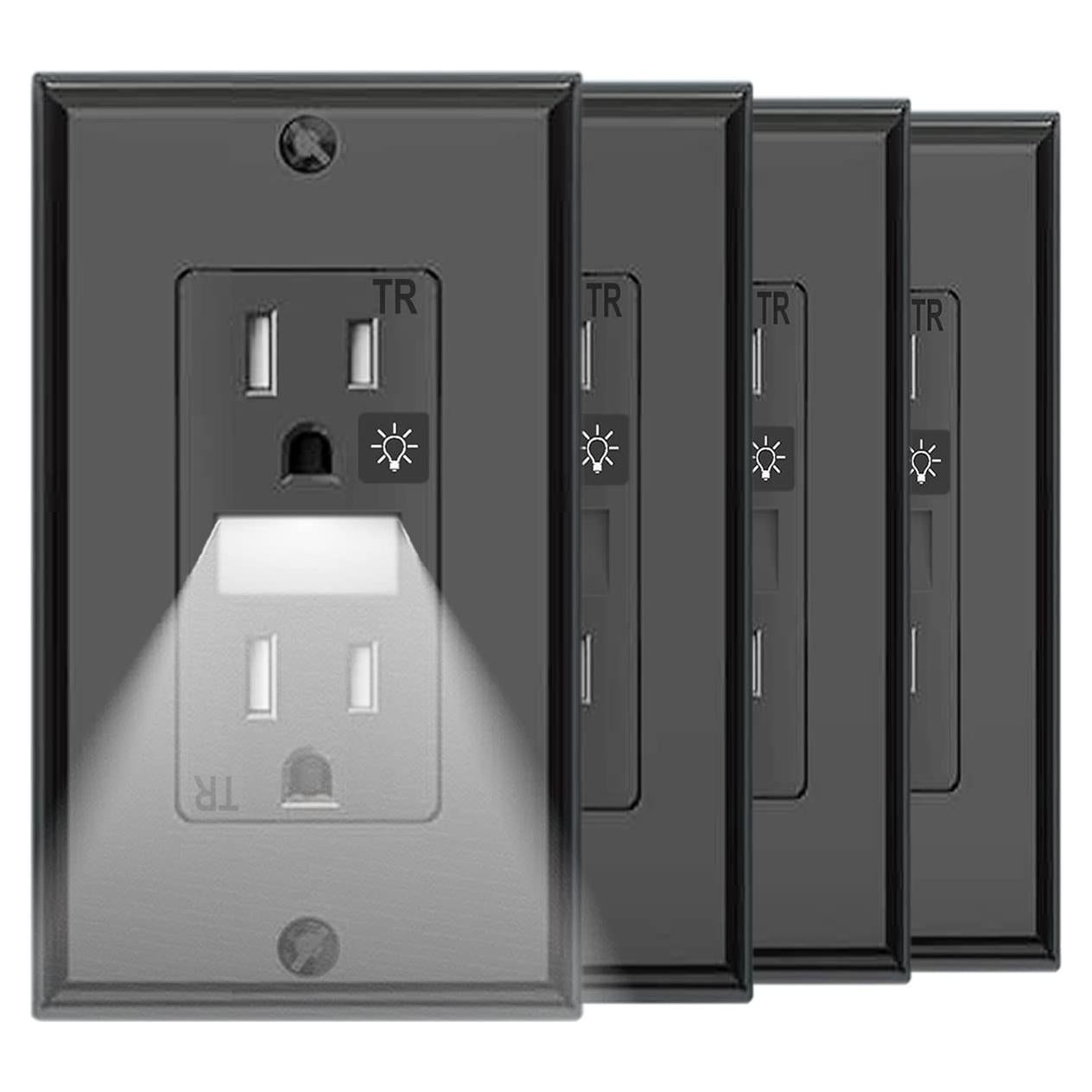 Enchufe de Pared SOZULAMP con Luz Nocturna 4 Unidades Negro