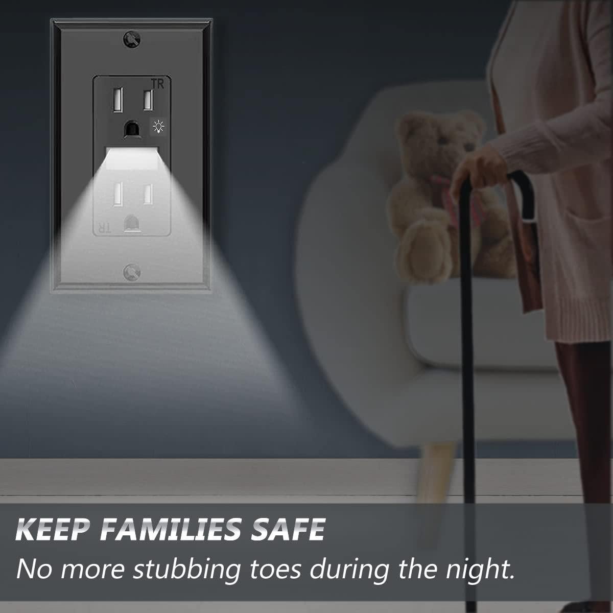 Enchufe de Pared SOZULAMP con Luz Nocturna 4 Unidades Negro