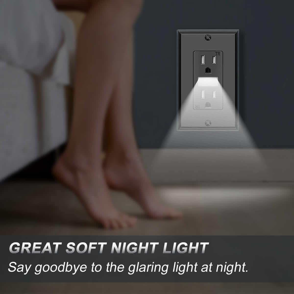 Enchufe de Pared SOZULAMP con Luz Nocturna 4 Unidades Negro