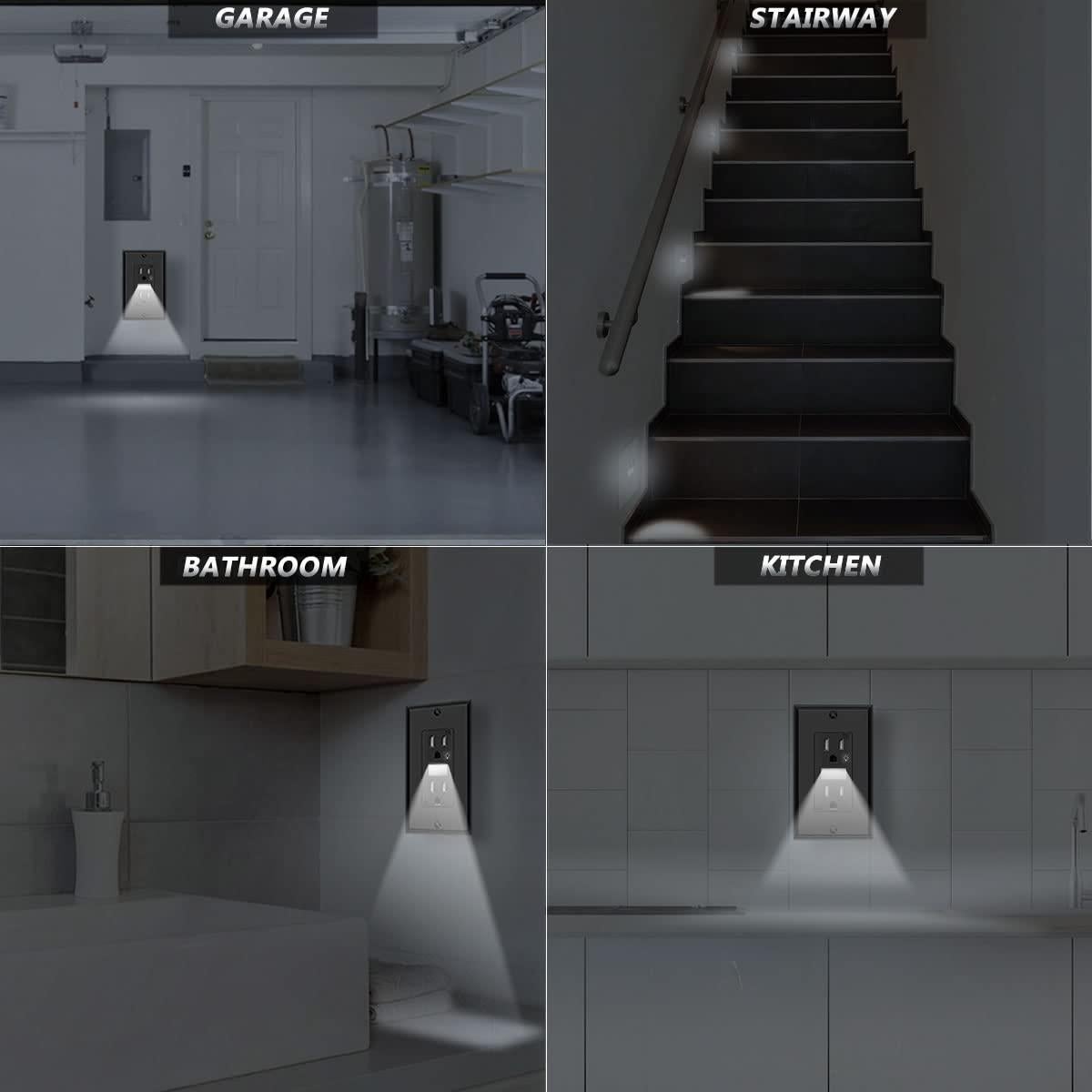 Enchufe de Pared SOZULAMP con Luz Nocturna 4 Unidades Negro