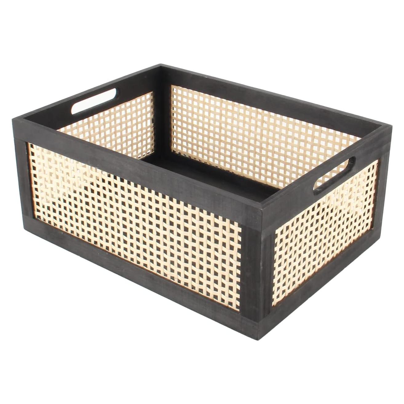 Cesta de Almacenamiento de Madera Negra HODAKJUE 38x28x16 cm