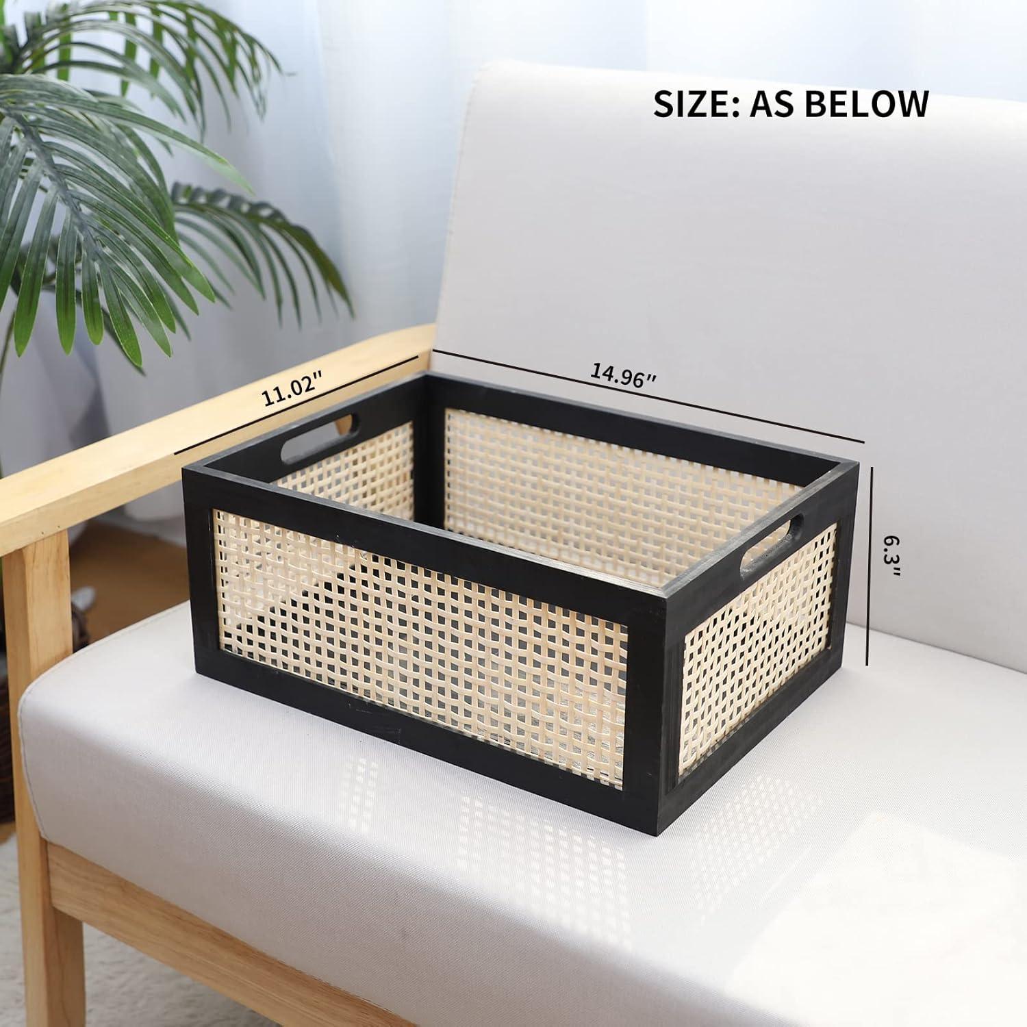 Cesta de Almacenamiento de Madera Negra HODAKJUE 38x28x16 cm