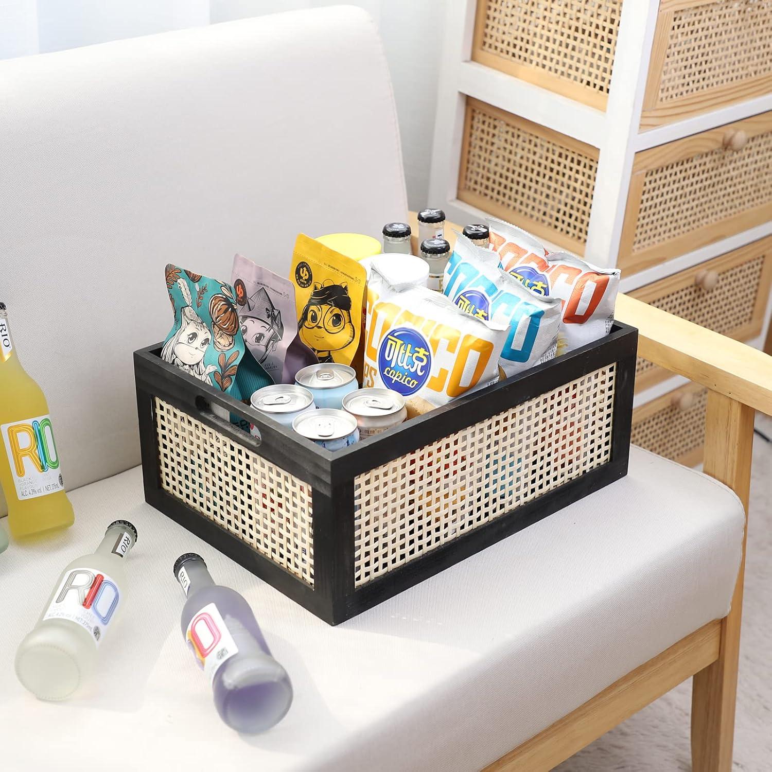 Cesta de Almacenamiento de Madera Negra HODAKJUE 38x28x16 cm