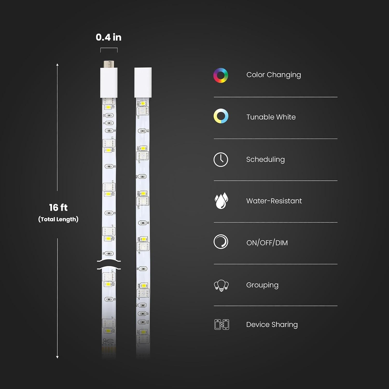 Tira de Luz LED Inteligente Feit Electric 4.88m RGBW Control Remoto