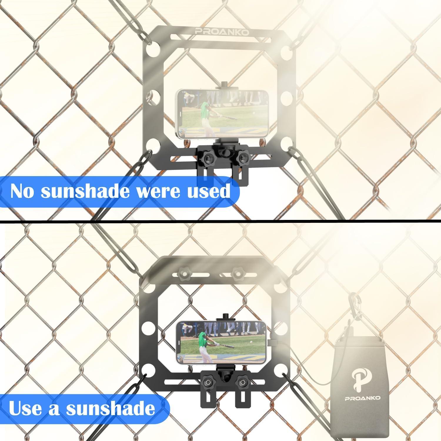 Phone Fence Mount with Shade for iPhone, GoPro and Other Action Cameras, Multi-Point Adjustable, Mounting Kit for Game Changer, for Recording Baseball,Softball and Tennis Games (Plus)