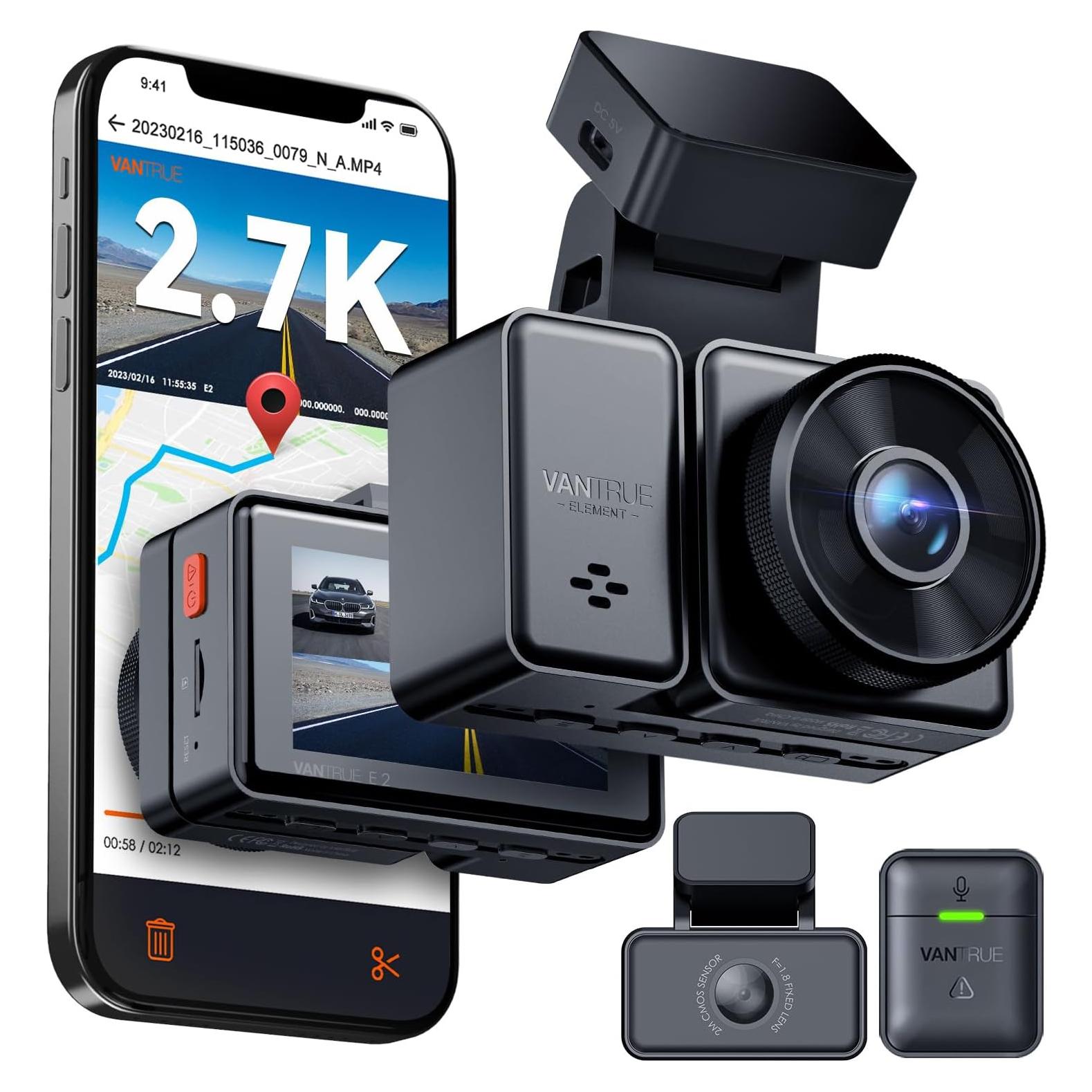 Cámara Dash Vantrue E2 DUAL 2.7K Delantera y Trasera GPS