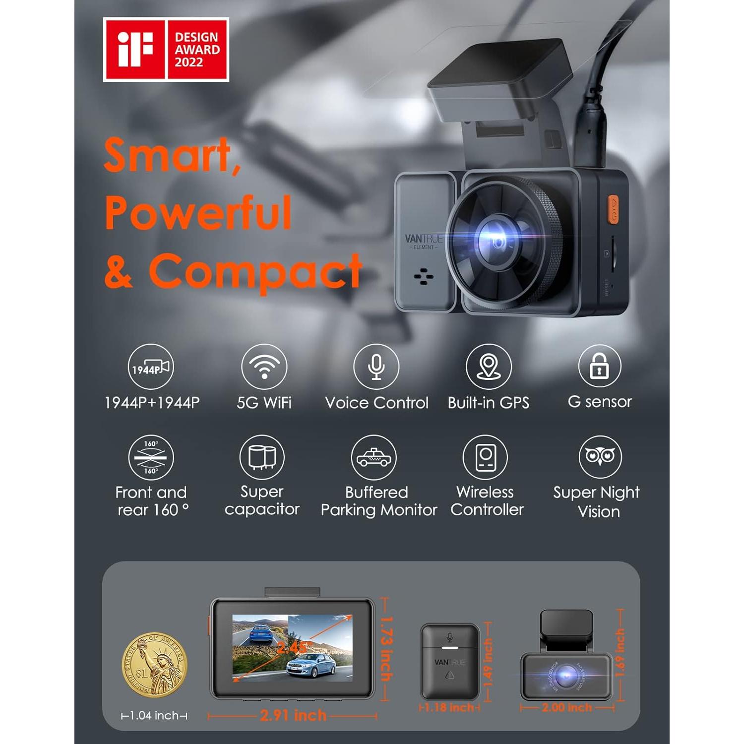 Cámara Dash Vantrue E2 DUAL 2.7K Delantera y Trasera GPS