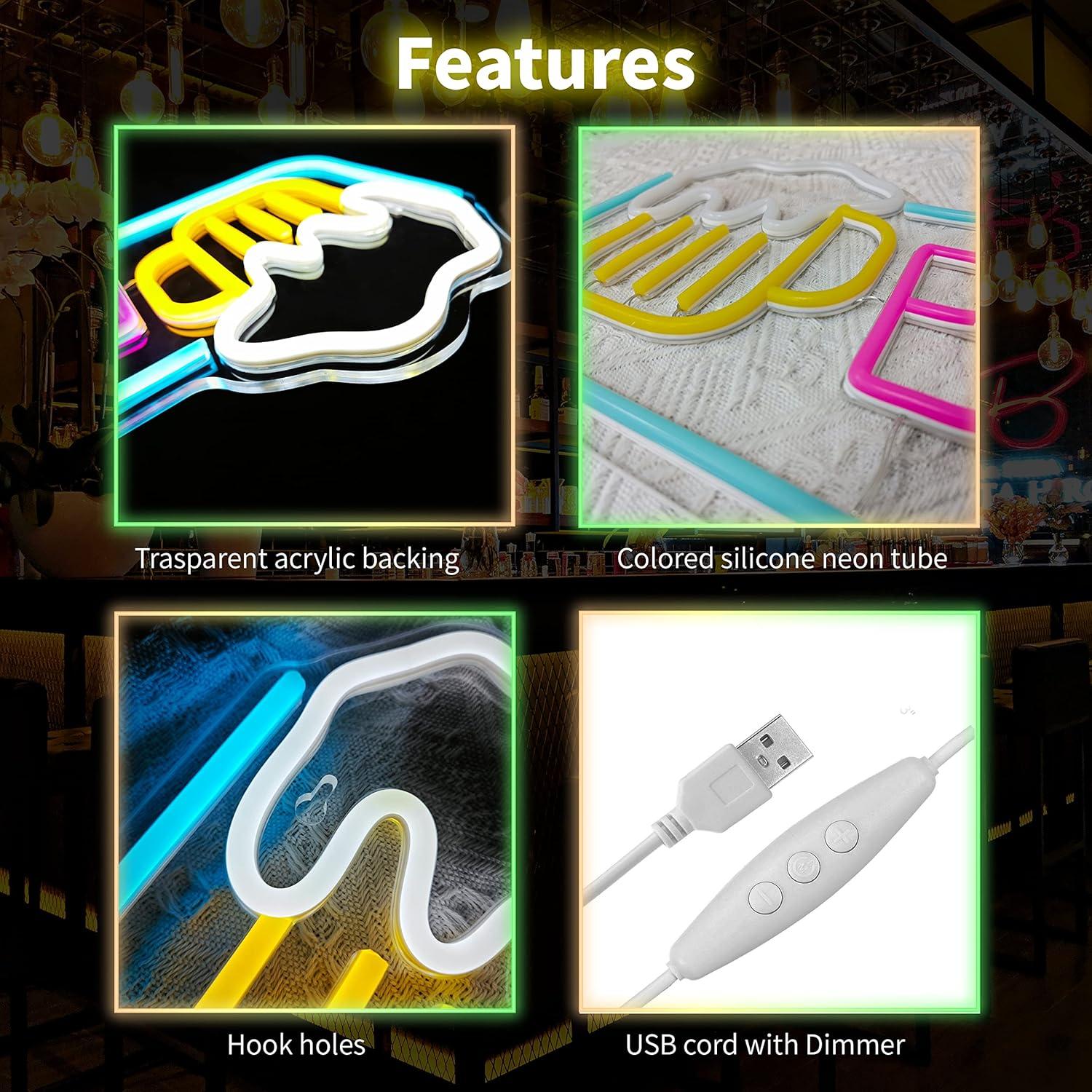 Cartel de Neón de Cerveza JIARODEY 25.4x39.88 cm USB Ajustable