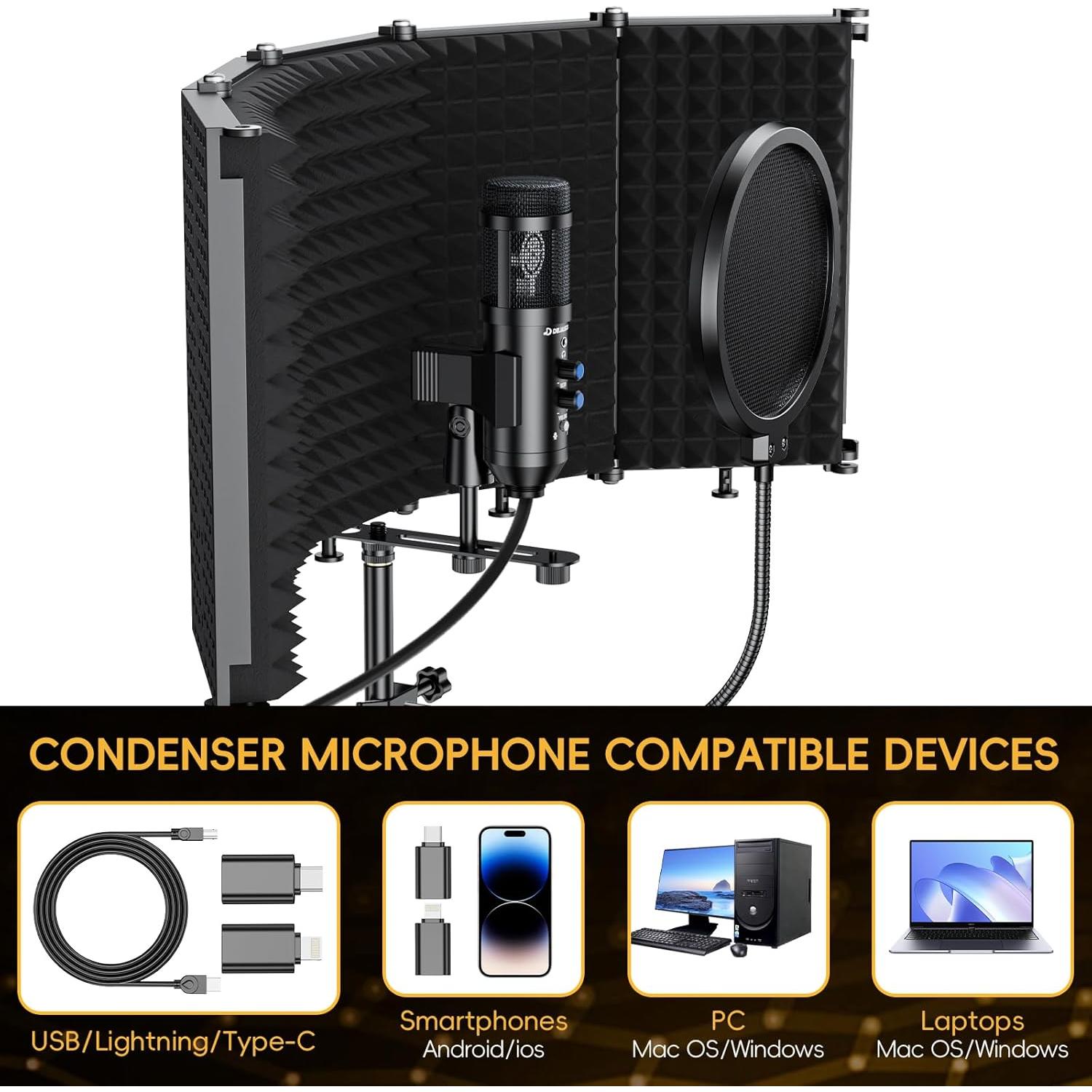Micrófono de Estudio USB Dejasound DJM5 con Escudo Aislante