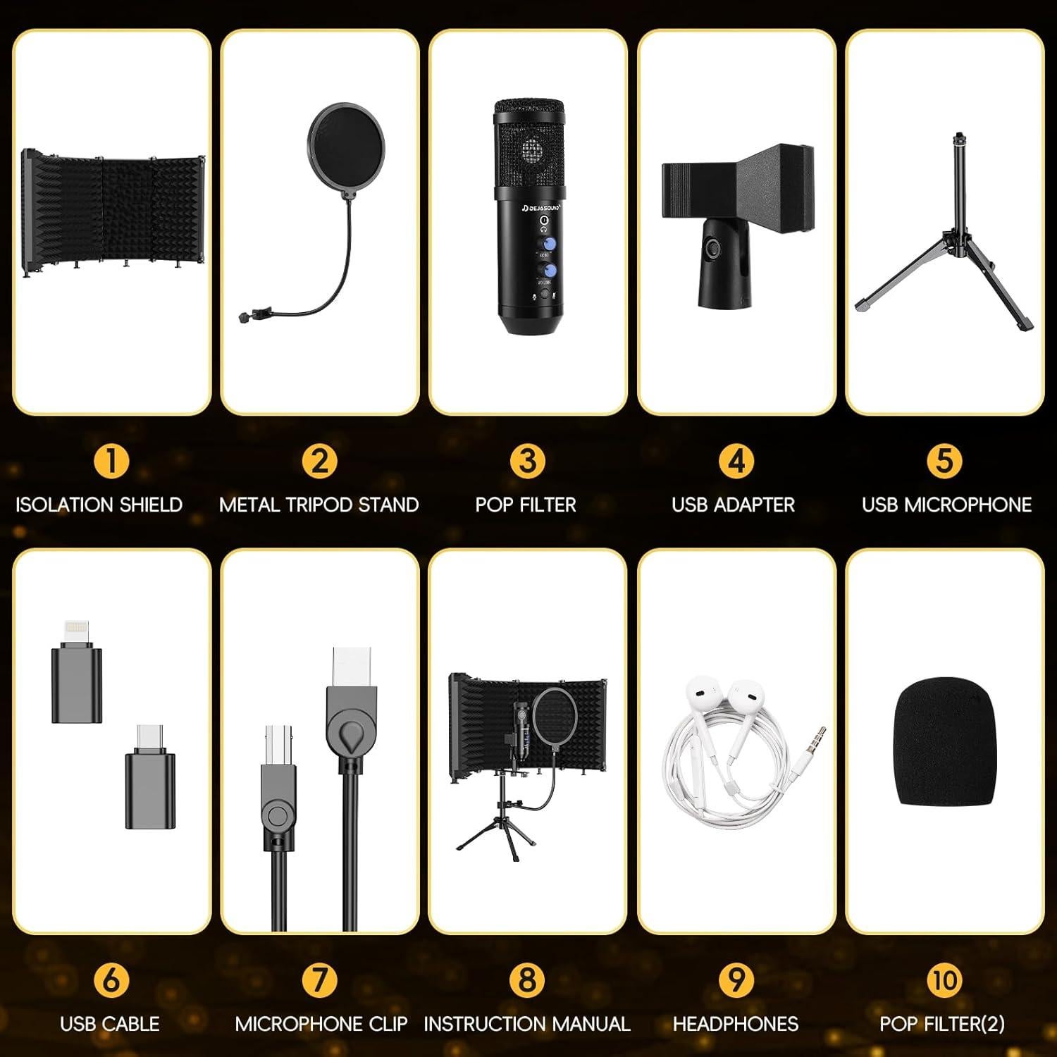 Micrófono de Estudio USB Dejasound DJM5 con Escudo Aislante