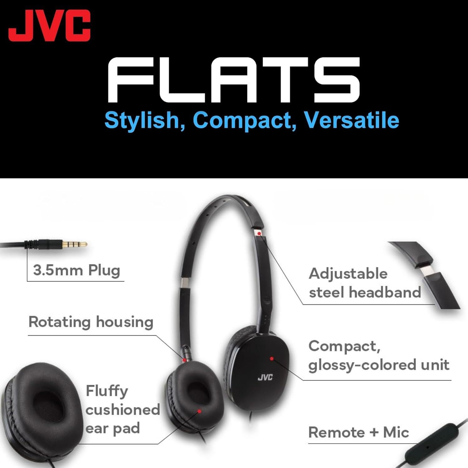 Auriculares JVC On-Ear Plegables con Micrófono - 30mm - Negro