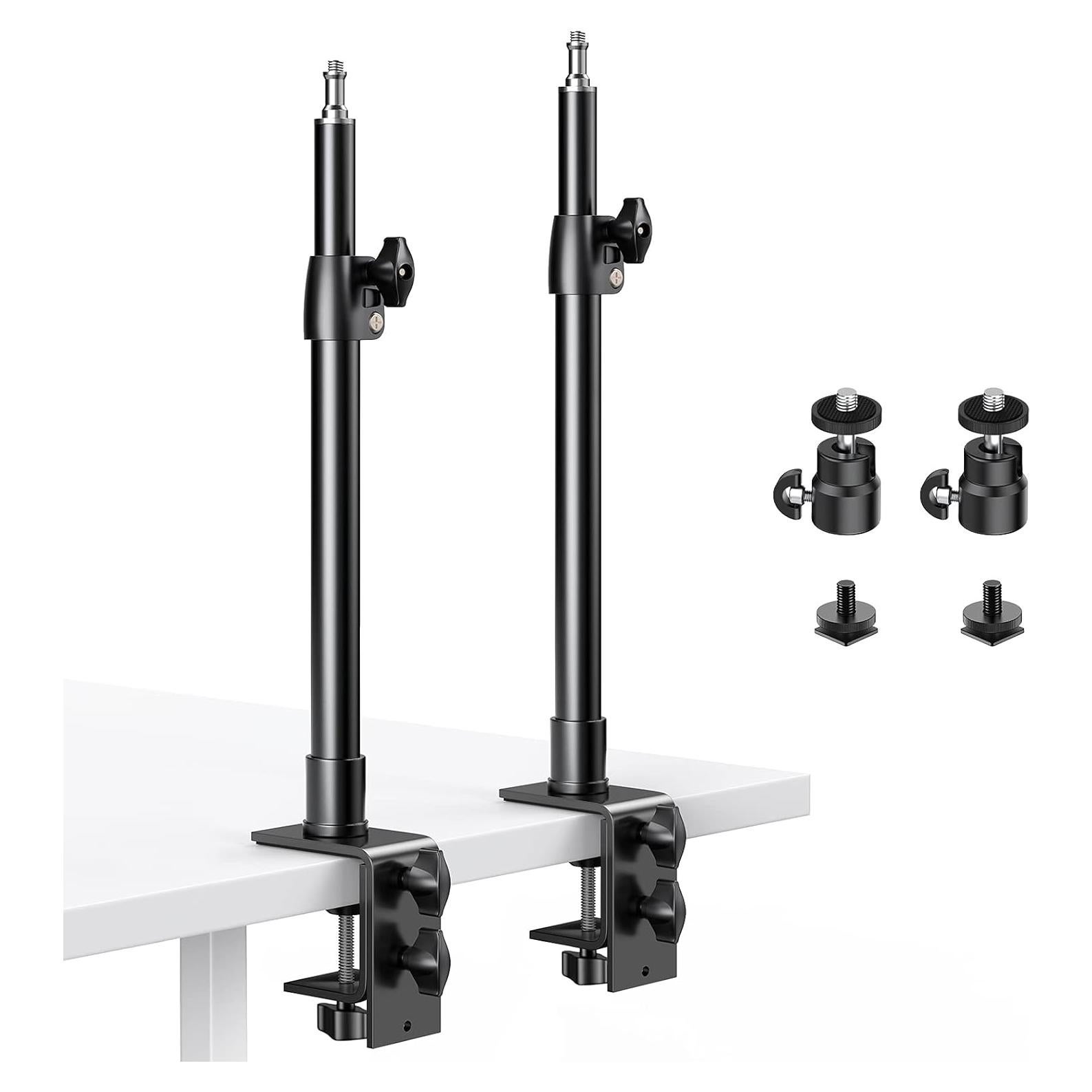 2-Pack Camera Desk Mount Stand with 1/4" Ball Head and Cold Shoe Mount Adapter,12.9-22" Tabletop Mounts Stand, Adjustable Aluminum Desktop Light Stand, for DSLR Camera, Ring Light, Video Light