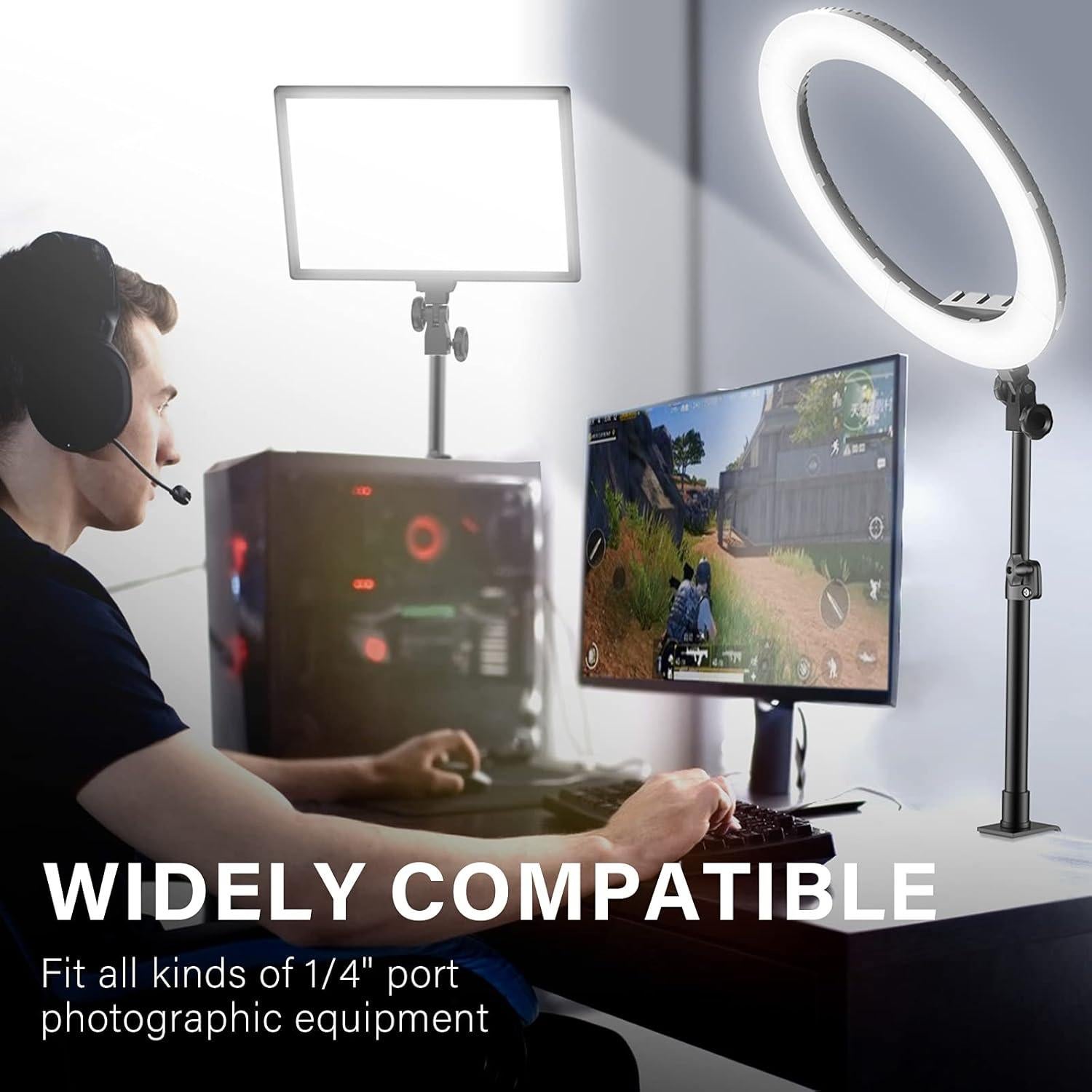 2-Pack Camera Desk Mount Stand with 1/4" Ball Head and Cold Shoe Mount Adapter,12.9-22" Tabletop Mounts Stand, Adjustable Aluminum Desktop Light Stand, for DSLR Camera, Ring Light, Video Light