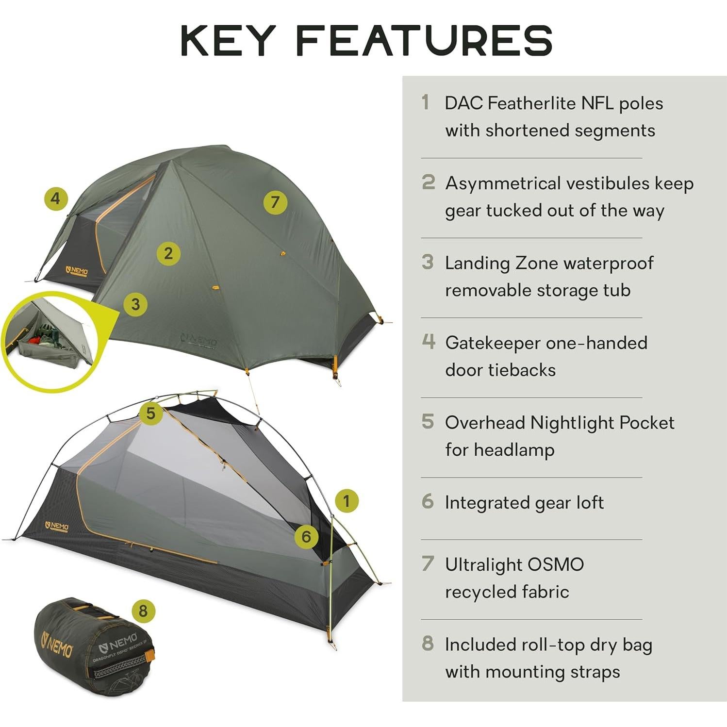 Tienda de Bikepacking Ultraligera NEMO Dragonfly OSMO 1 Persona
