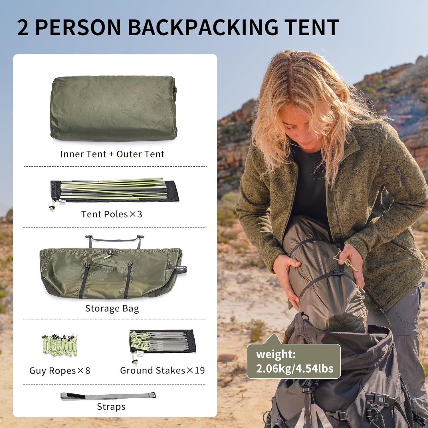 Carpa de Túnel Naturehike Opalus para 2 Personas Impermeable