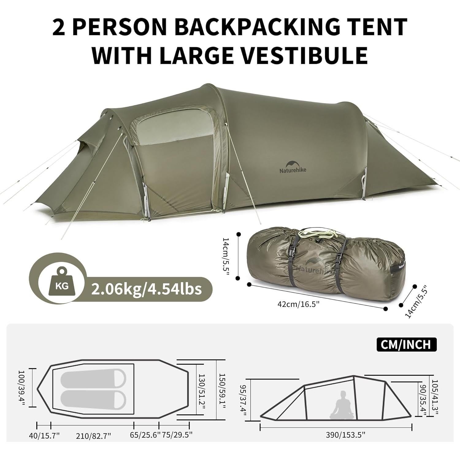 Carpa de Túnel Naturehike Opalus para 2 Personas Impermeable