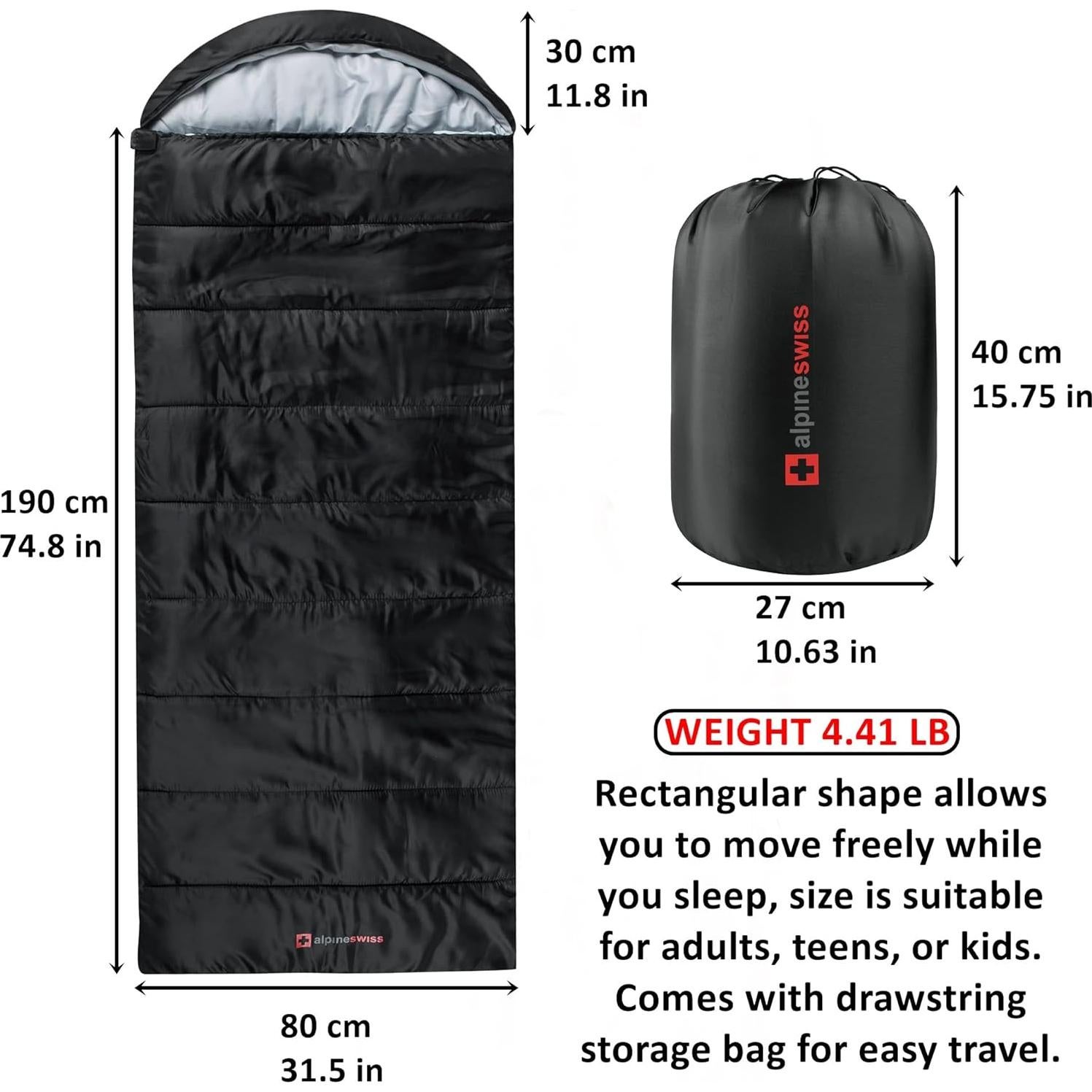 Saco de Dormir Alpine Swiss 0°C Ligero Impermeable Adulto