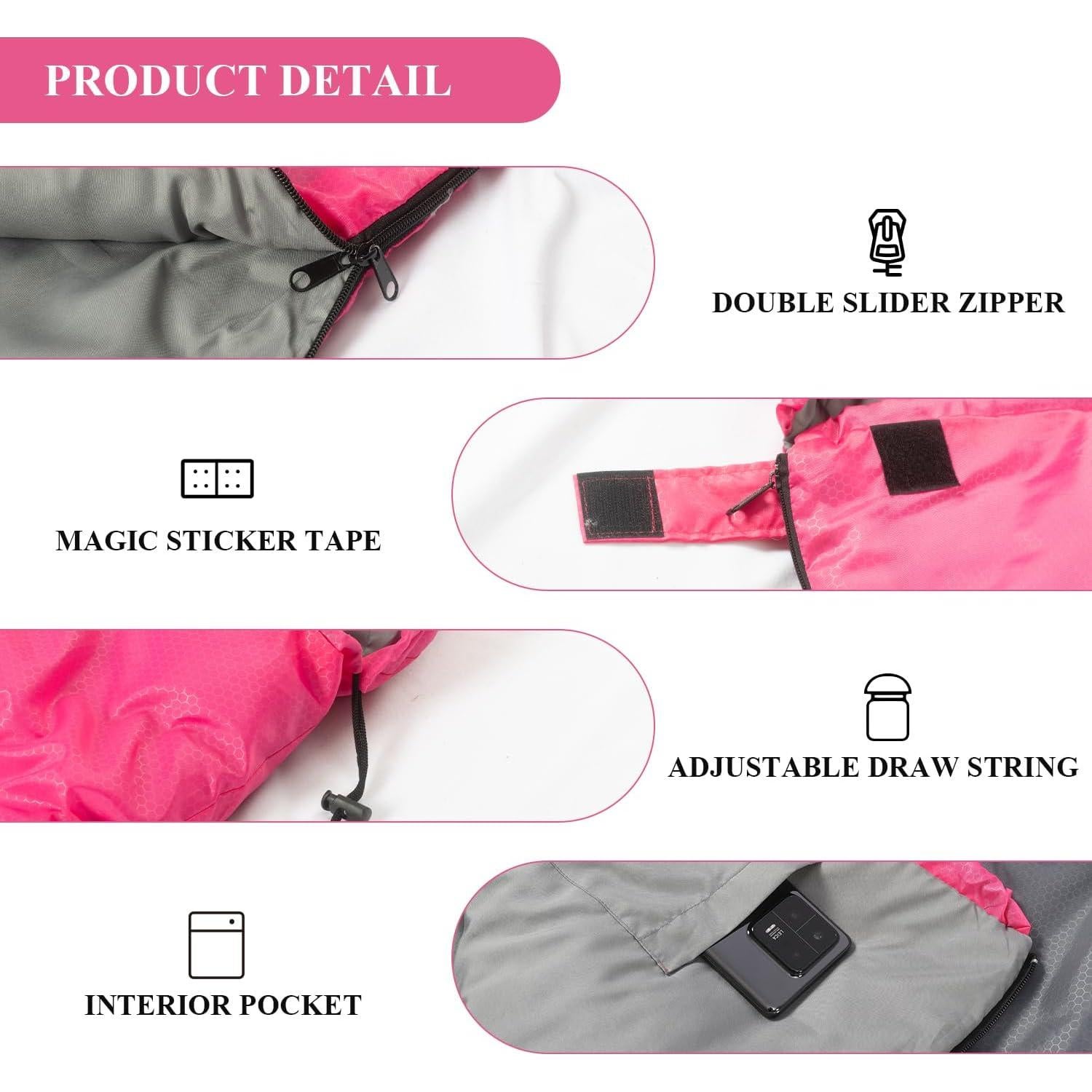 Saco de Dormir Peirhw 3 Temporadas Impermeable 1.3 kg Rosa