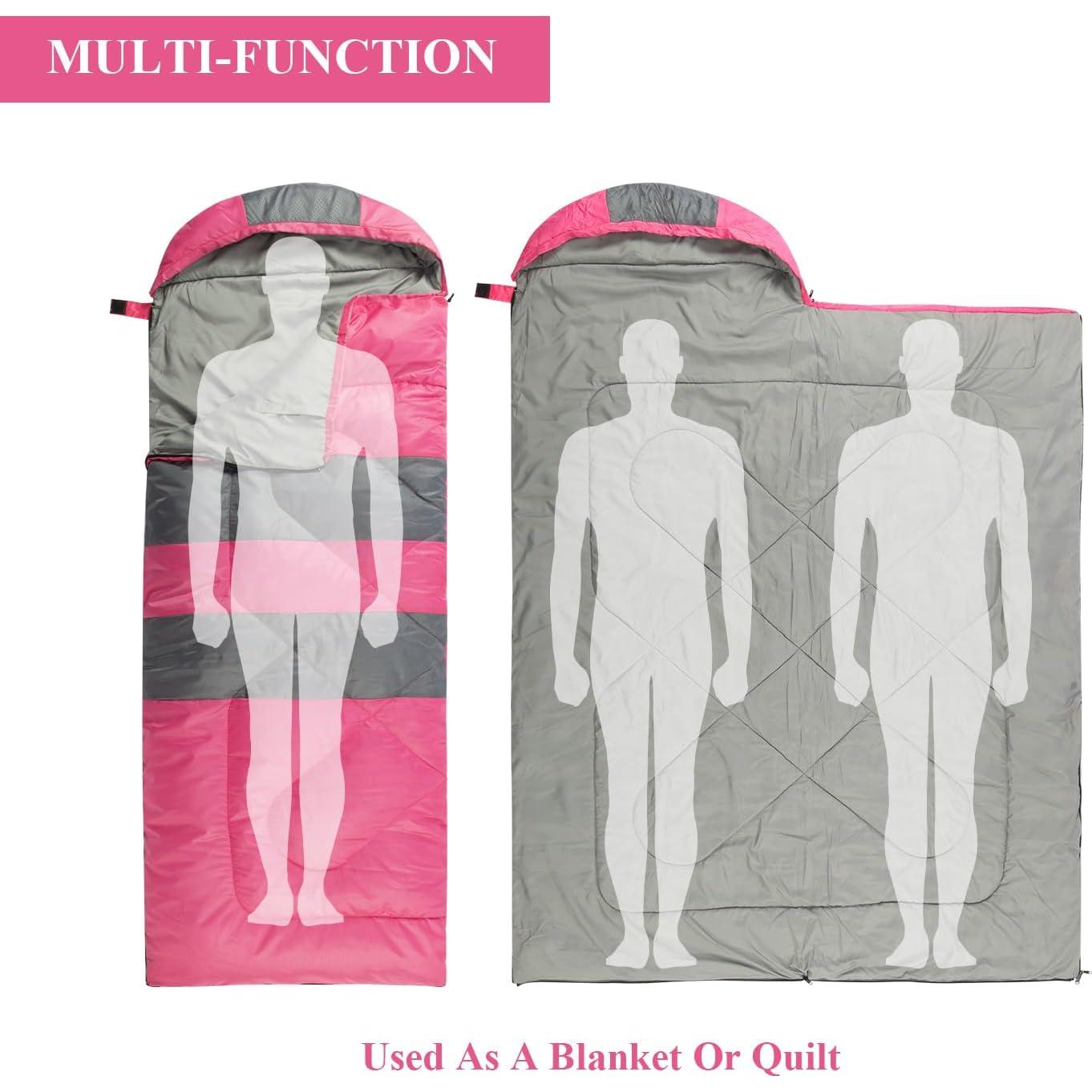 Saco de Dormir Peirhw 3 Temporadas Impermeable 1.3 kg Rosa