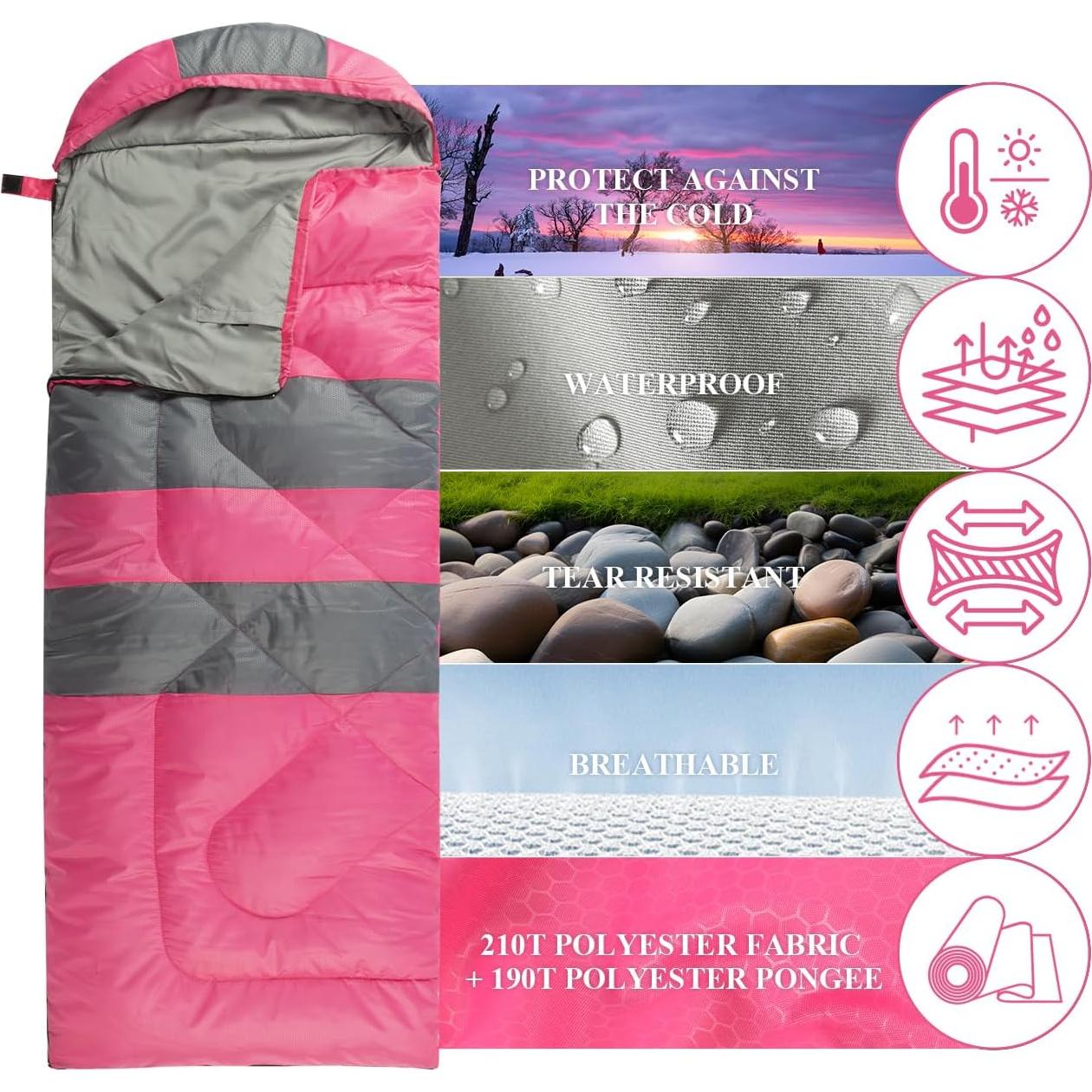 Saco de Dormir Peirhw 3 Temporadas Impermeable 1.3 kg Rosa