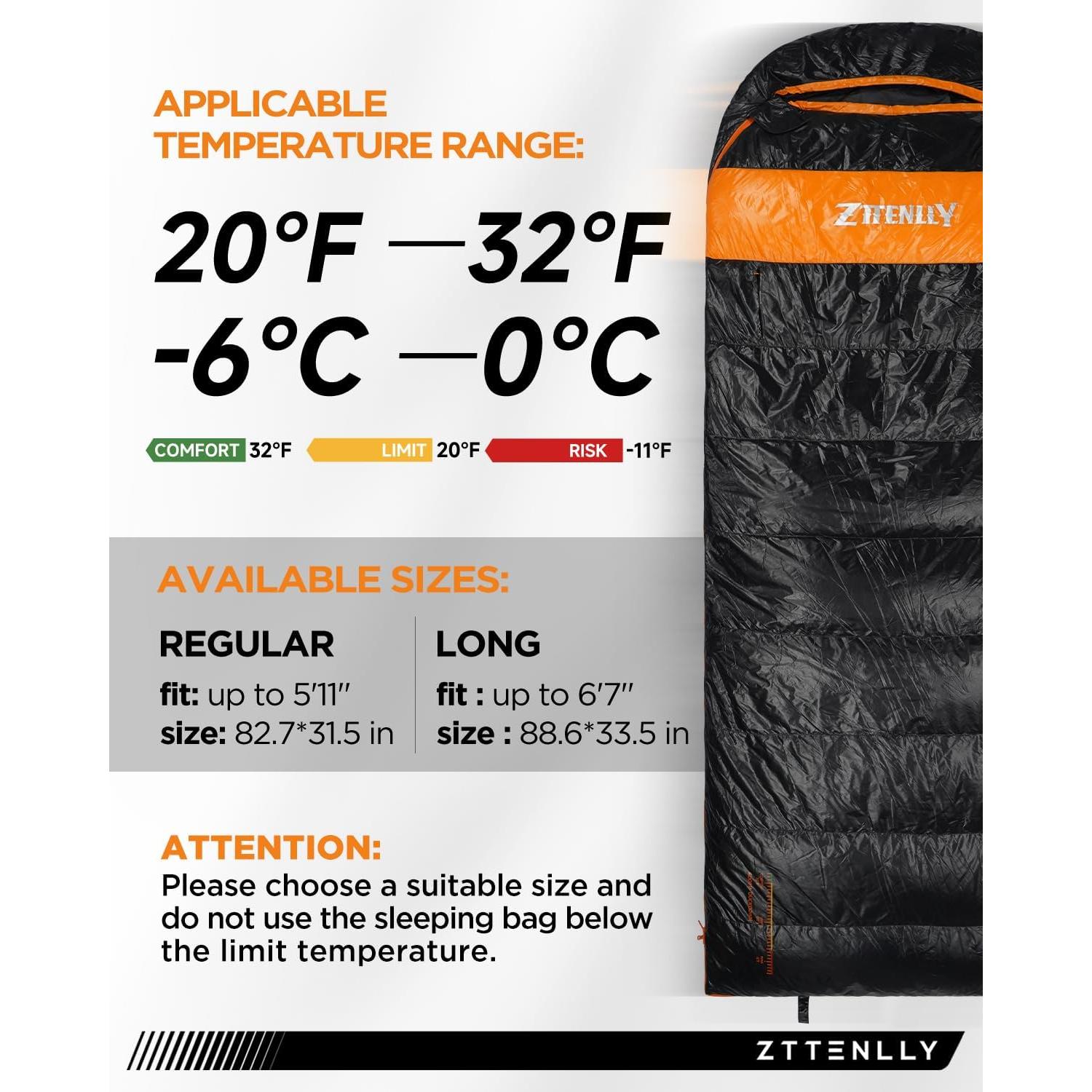 Saco de dormir ZTTENLLY de plumas 0-20°C para 4 estaciones