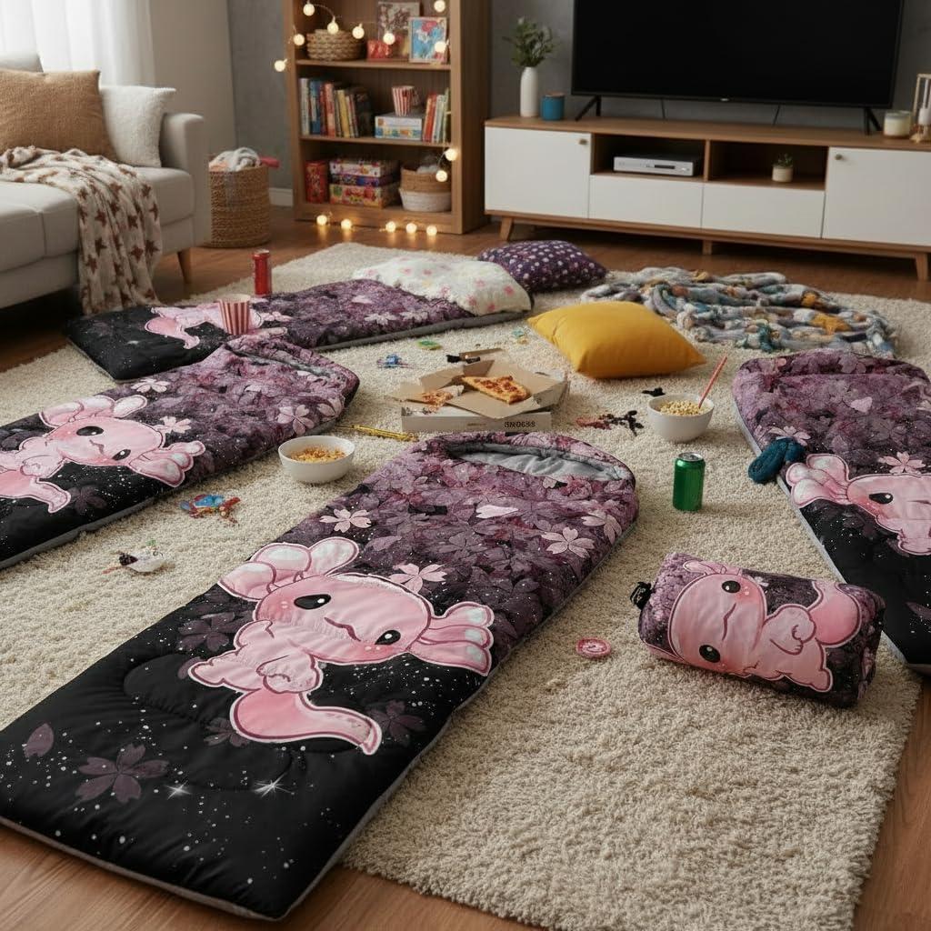 Saco de Dormir QOOMO Axolotl Cherry Blossom 3 Temporadas 229x79cm