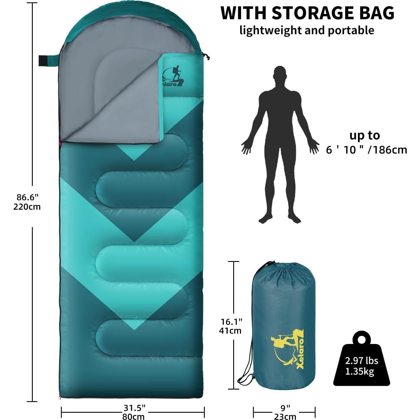 Saco de dormir Xelaro rectangular 3 estaciones 220x80cm