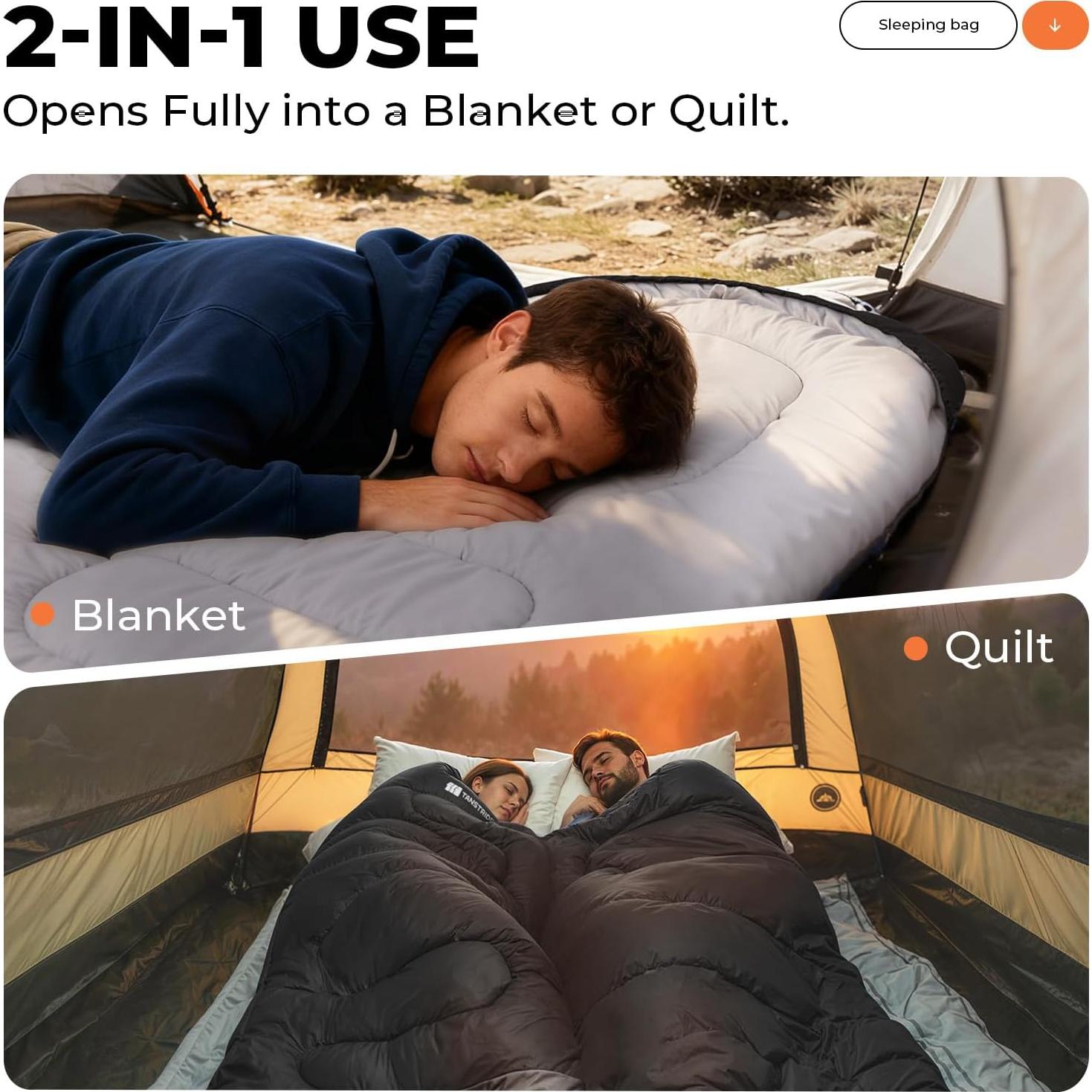 Saco de dormir TANSTRIDER 220x80 cm para camping y senderismo