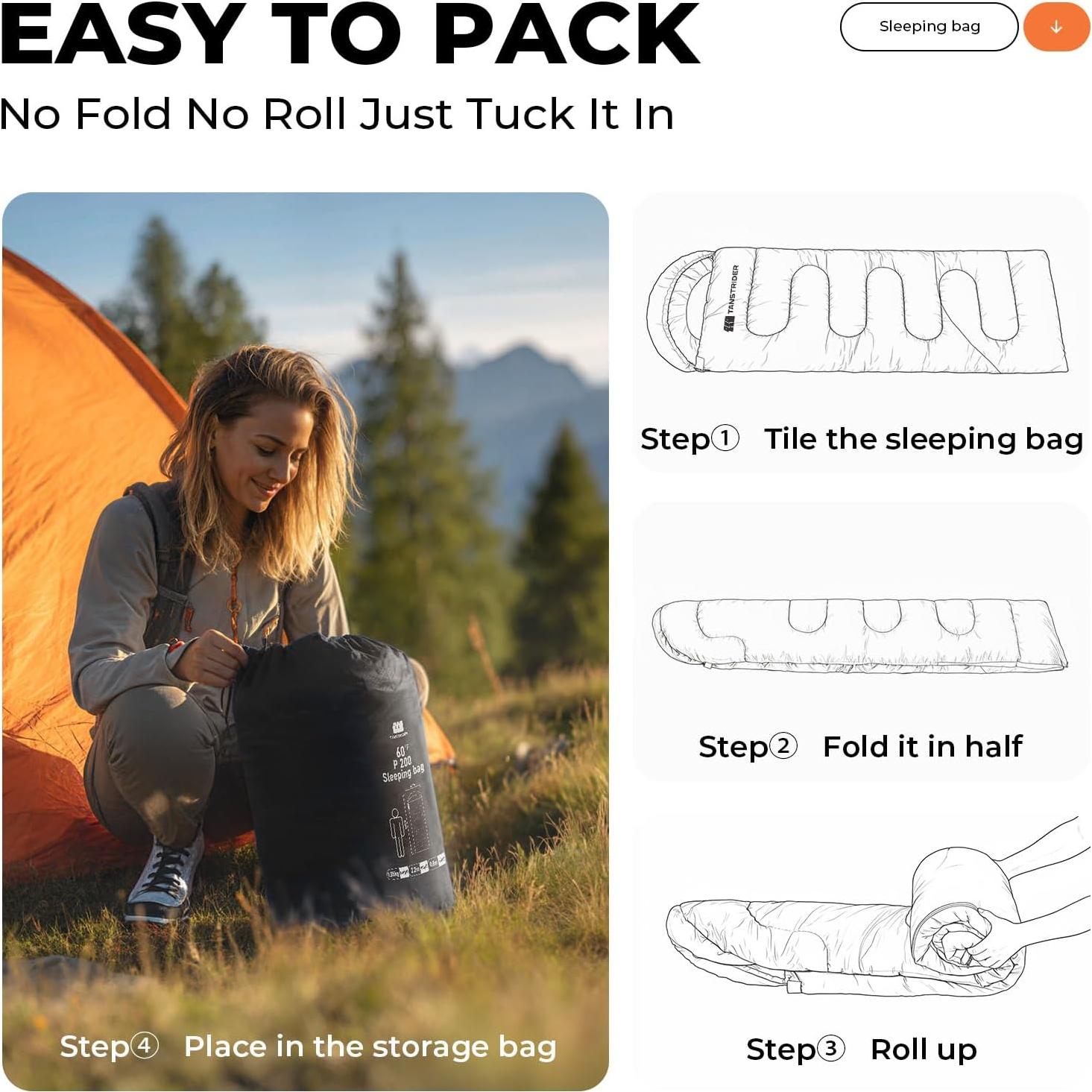 Saco de dormir TANSTRIDER 220x80 cm para camping y senderismo