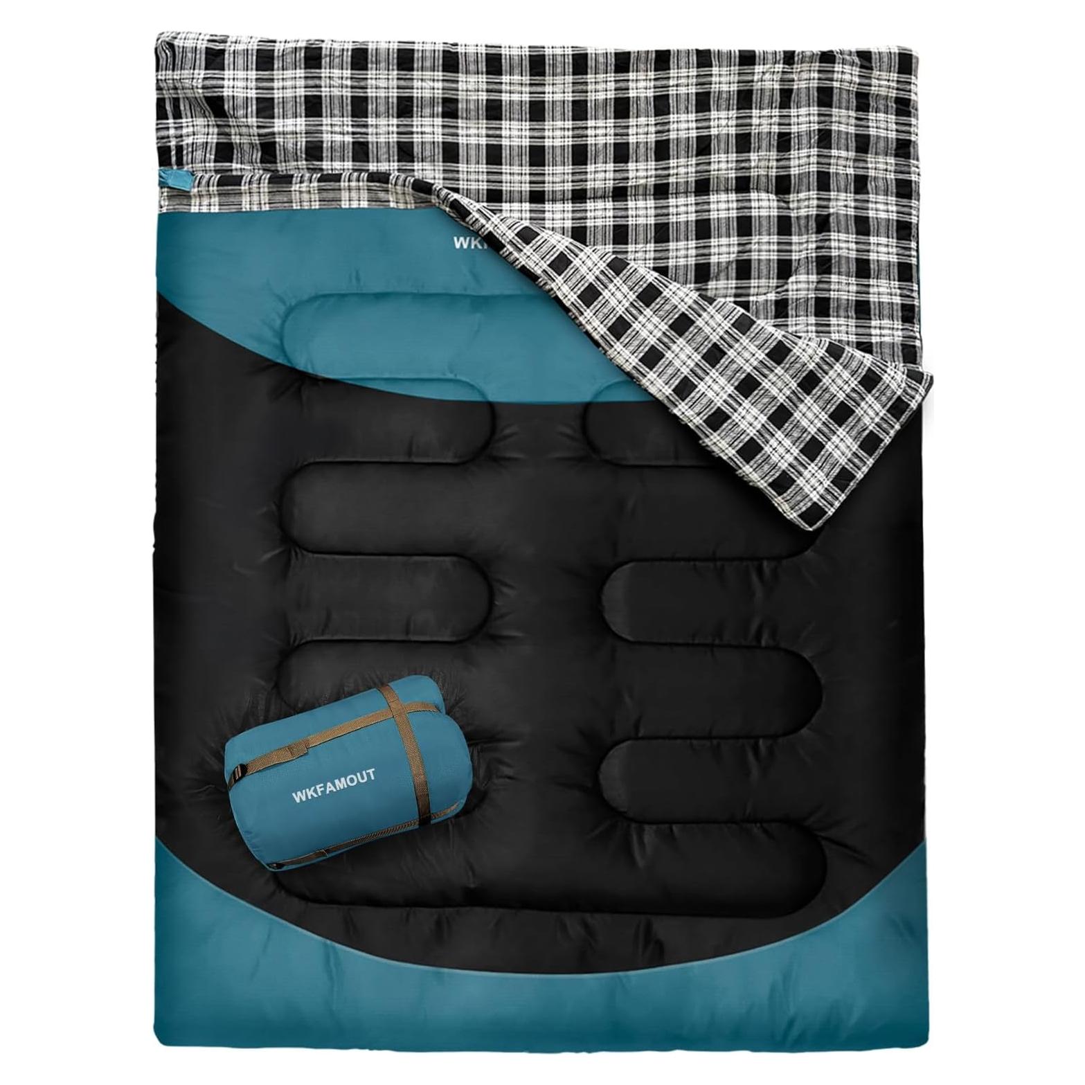 Saco de dormir doble WKFAMOUT 220x150 cm impermeable 2 personas