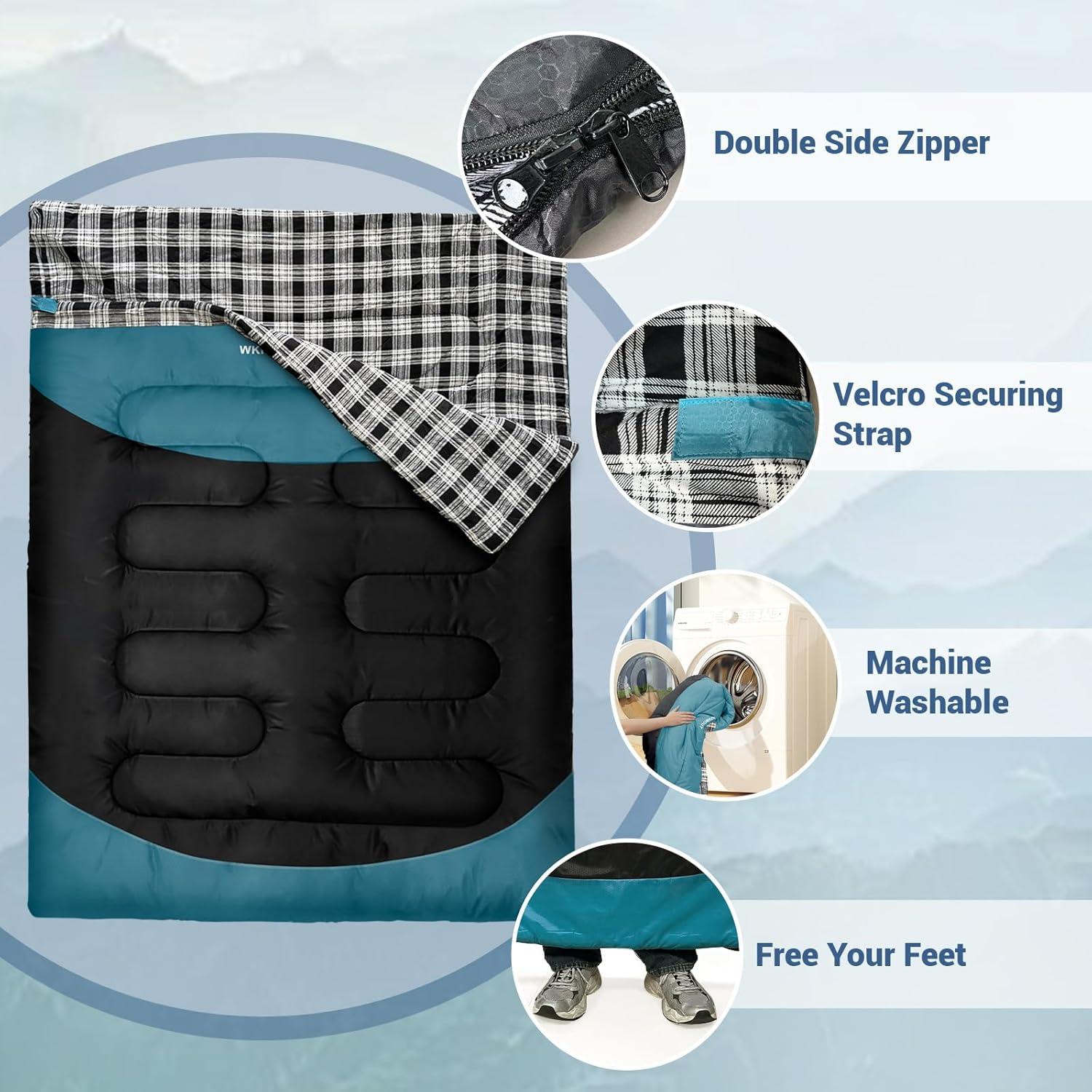 Saco de dormir doble WKFAMOUT 220x150 cm impermeable 2 personas