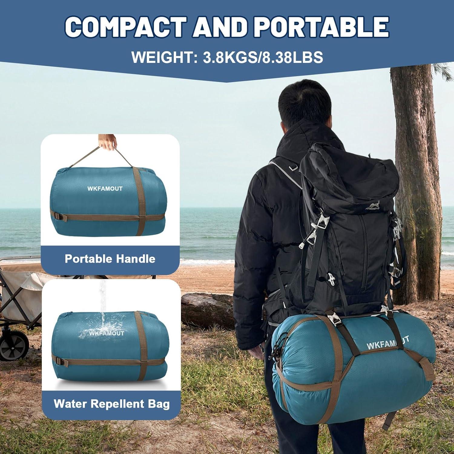 Saco de dormir doble WKFAMOUT 220x150 cm impermeable 2 personas