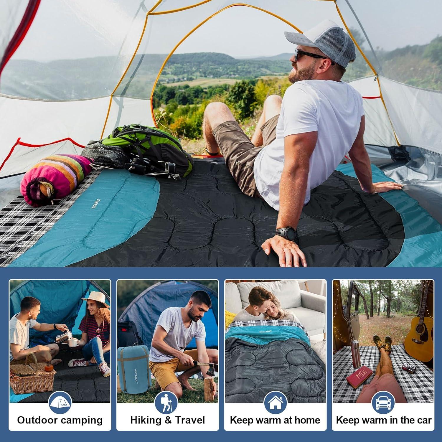 Saco de dormir doble WKFAMOUT 220x150 cm impermeable 2 personas