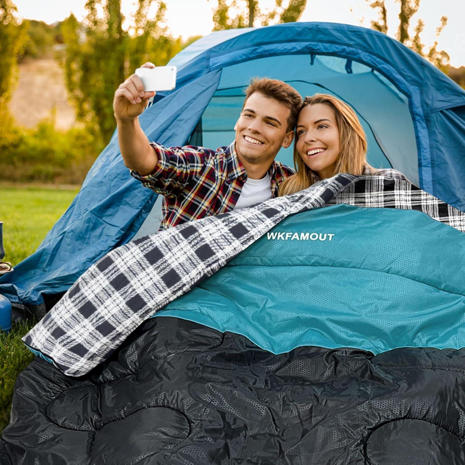 Saco de dormir doble WKFAMOUT 220x150 cm impermeable 2 personas