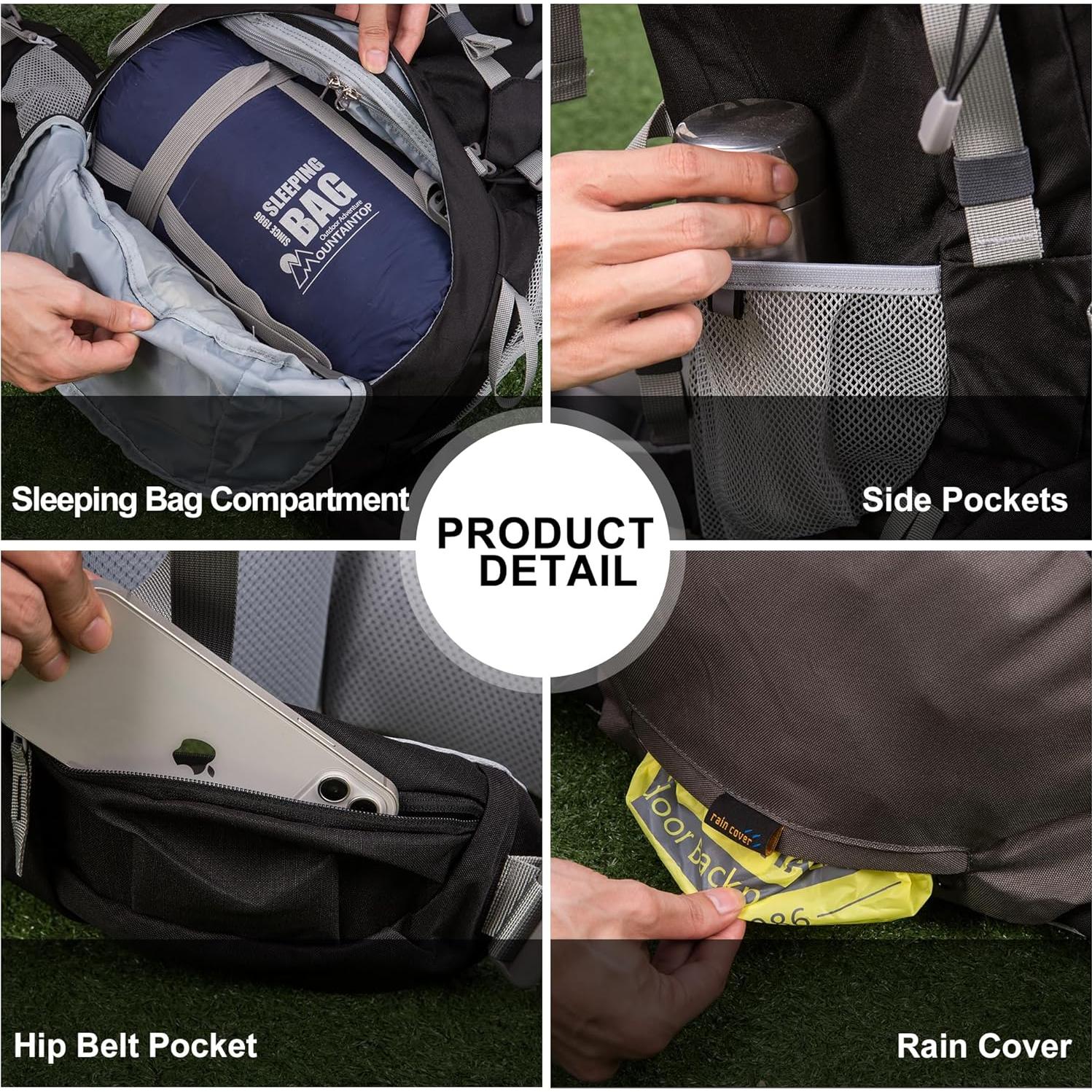 Mochila de Senderismo MOUNTAINTOP 70L con Marco Interno y Funda