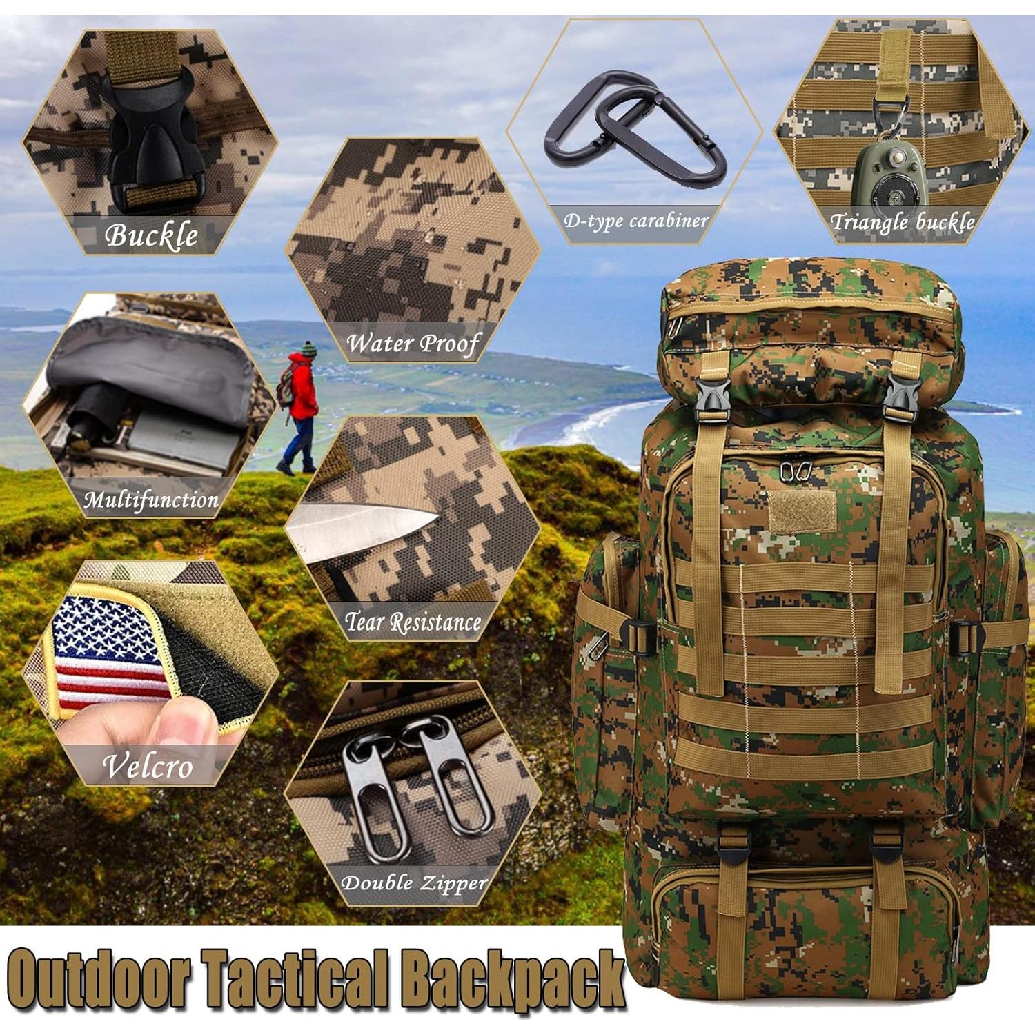 Mochila de Senderismo 70L Oxford Militar Negra - Impermeable