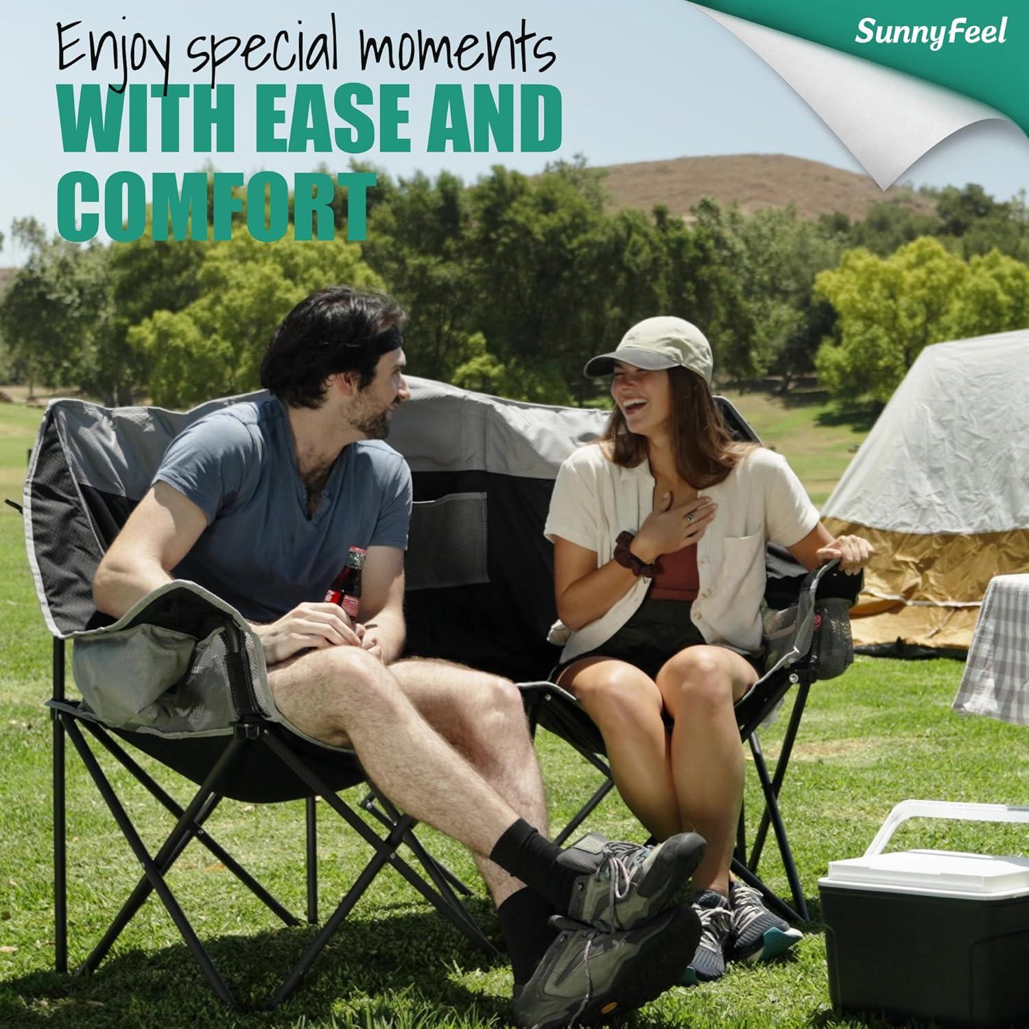 Silla de Camping Doble Plegable SunnyFeel Negra para 2 Personas