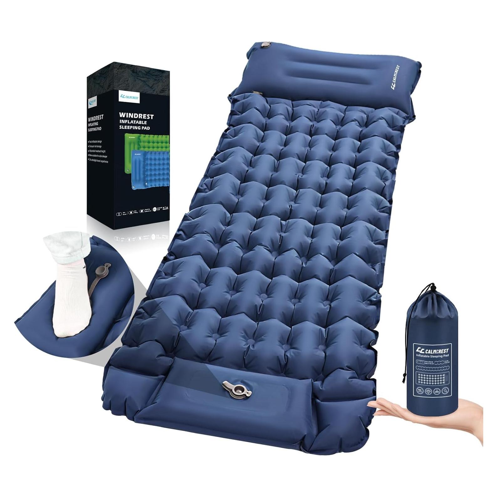 Sleeping Pad for Camping, 4in Thick Insulated Sleeping Pad for Winter, Ultralight Inflatable Camping Mattress with Adjustable Pillow, Compact Built-in Foot Pump Sleeping Mat for Backpacking