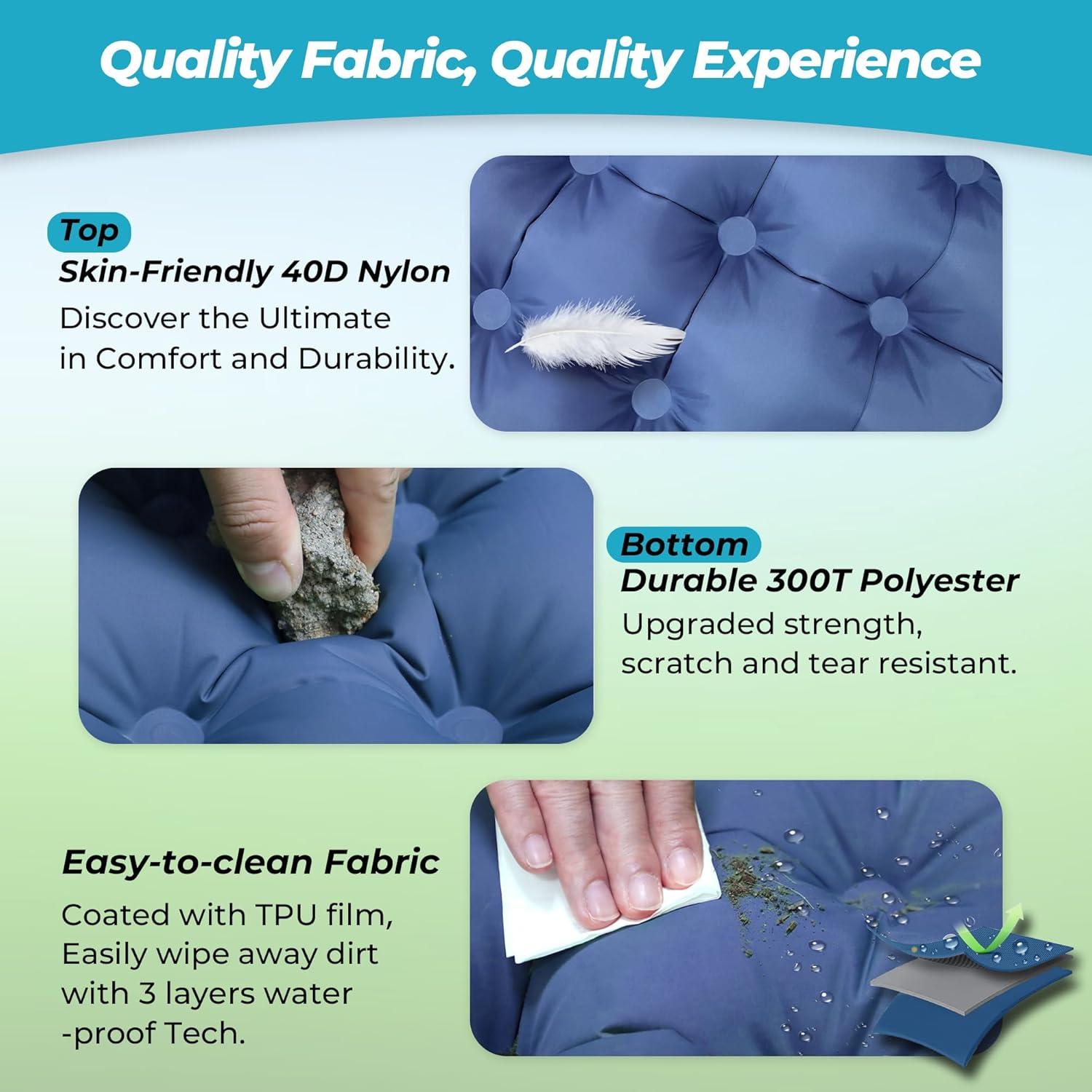 Sleeping Pad for Camping, 4in Thick Insulated Sleeping Pad for Winter, Ultralight Inflatable Camping Mattress with Adjustable Pillow, Compact Built-in Foot Pump Sleeping Mat for Backpacking