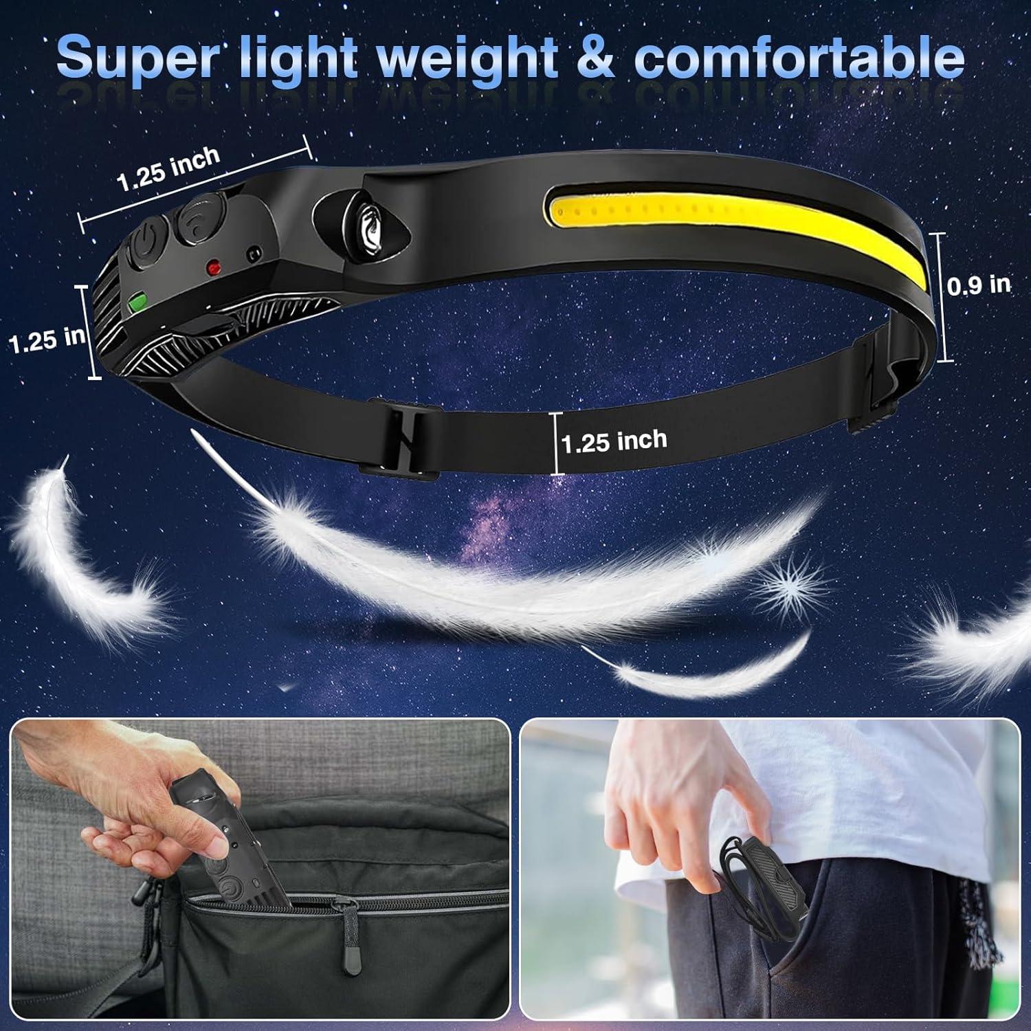 Linterna Frontal LED Recargable Aosyax 2000mAh 3 Paquetes