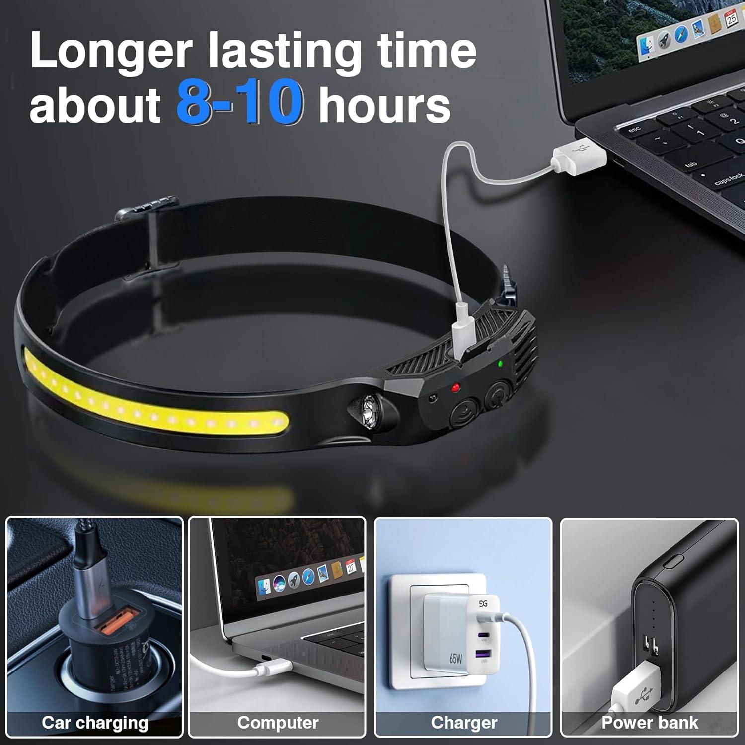 Linterna Frontal LED Recargable Aosyax 2000mAh 3 Paquetes