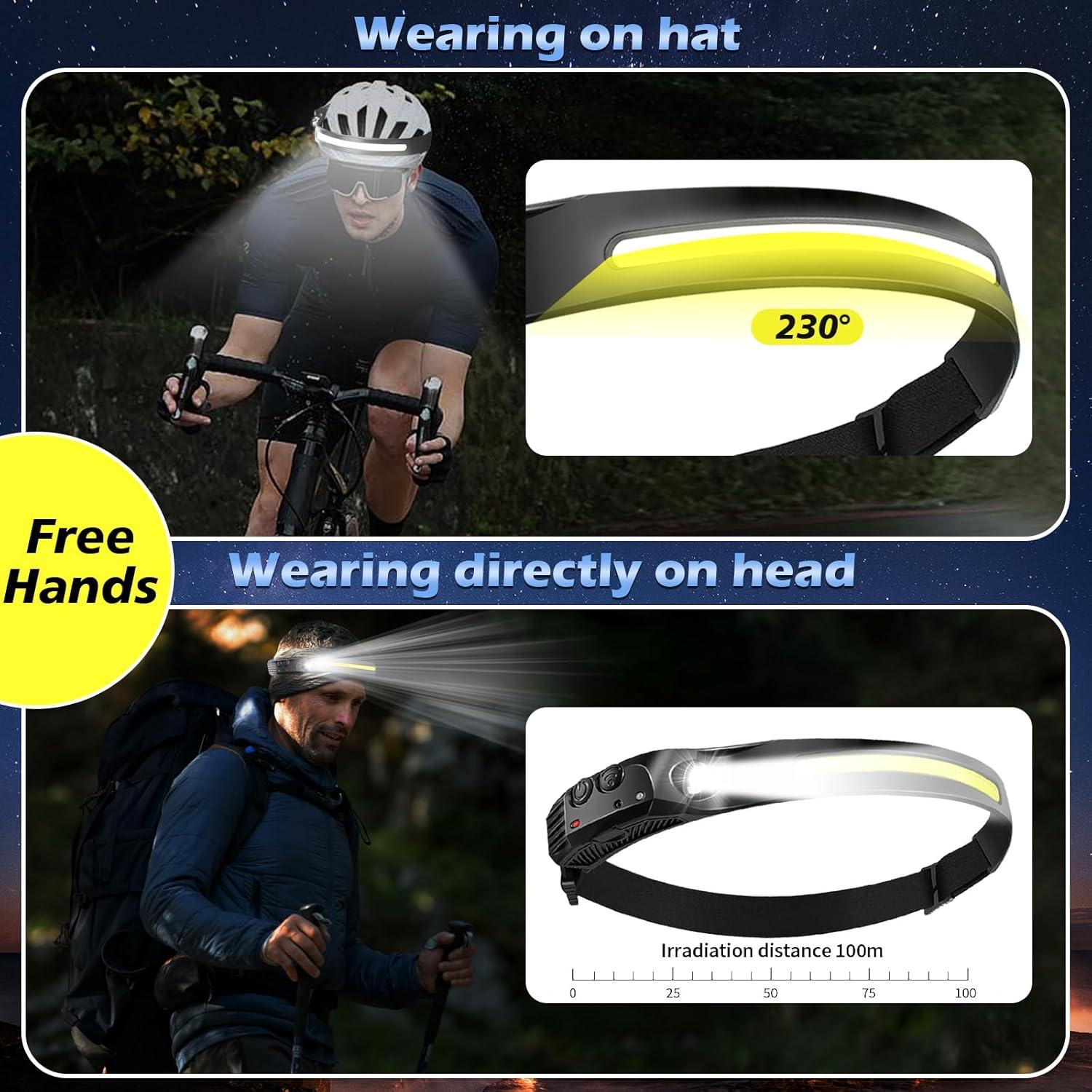 Linterna Frontal LED Recargable Aosyax 2000mAh 3 Paquetes