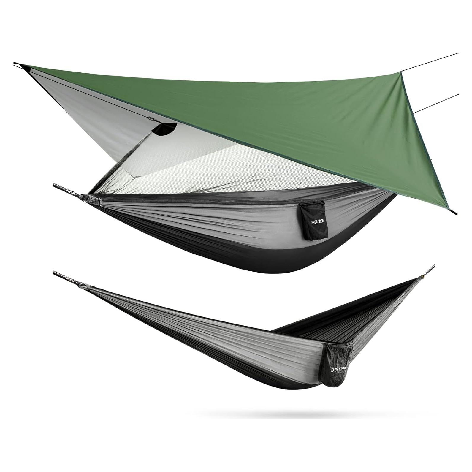 Hamaca de Camping G4Free Doble con Red y Cubierta de Lluvia