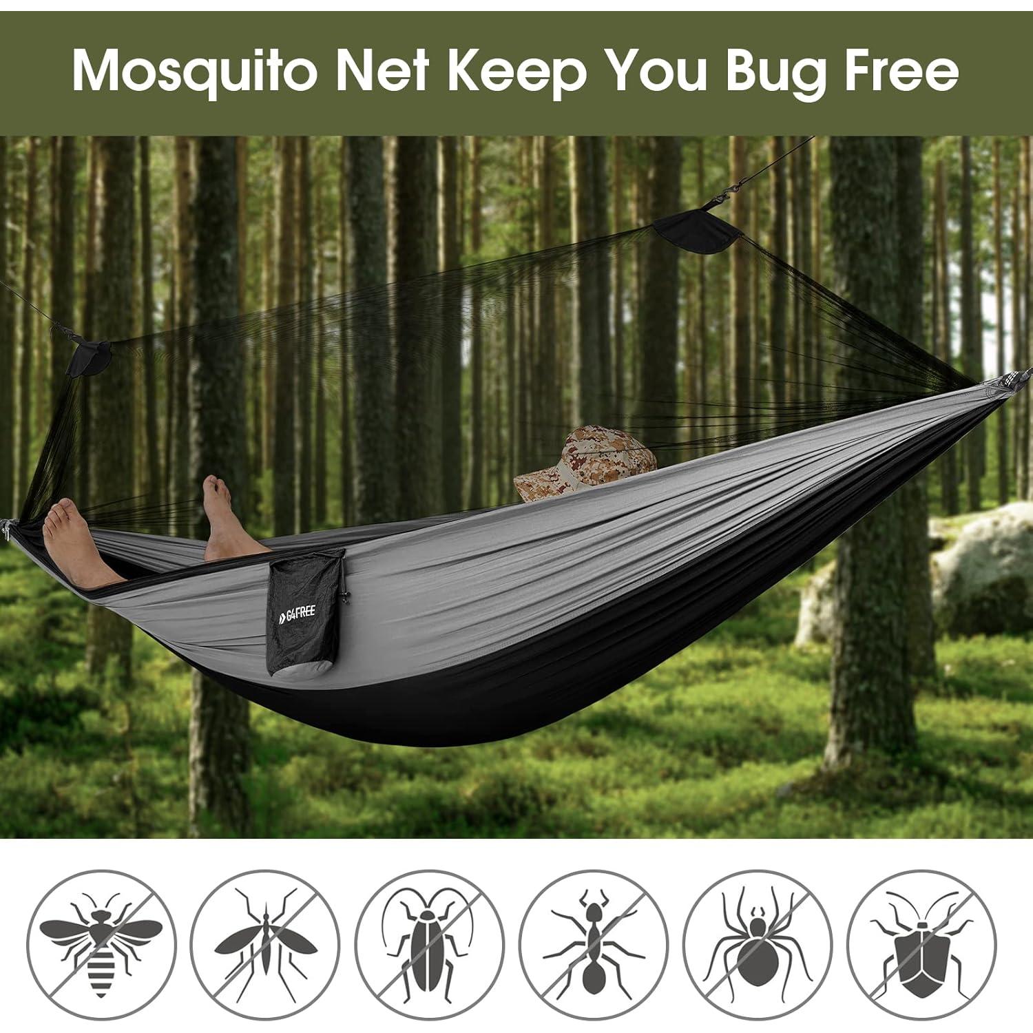 Hamaca de Camping G4Free Doble con Red y Cubierta de Lluvia