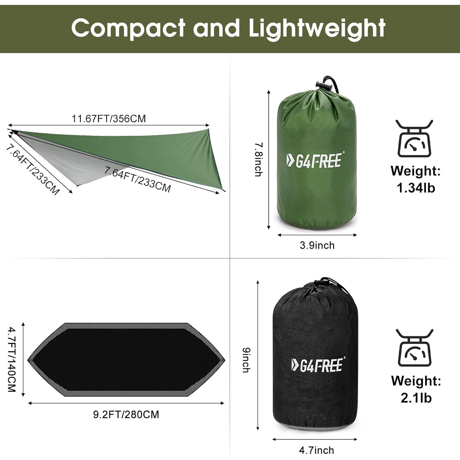 Hamaca de Camping G4Free Doble con Red y Cubierta de Lluvia