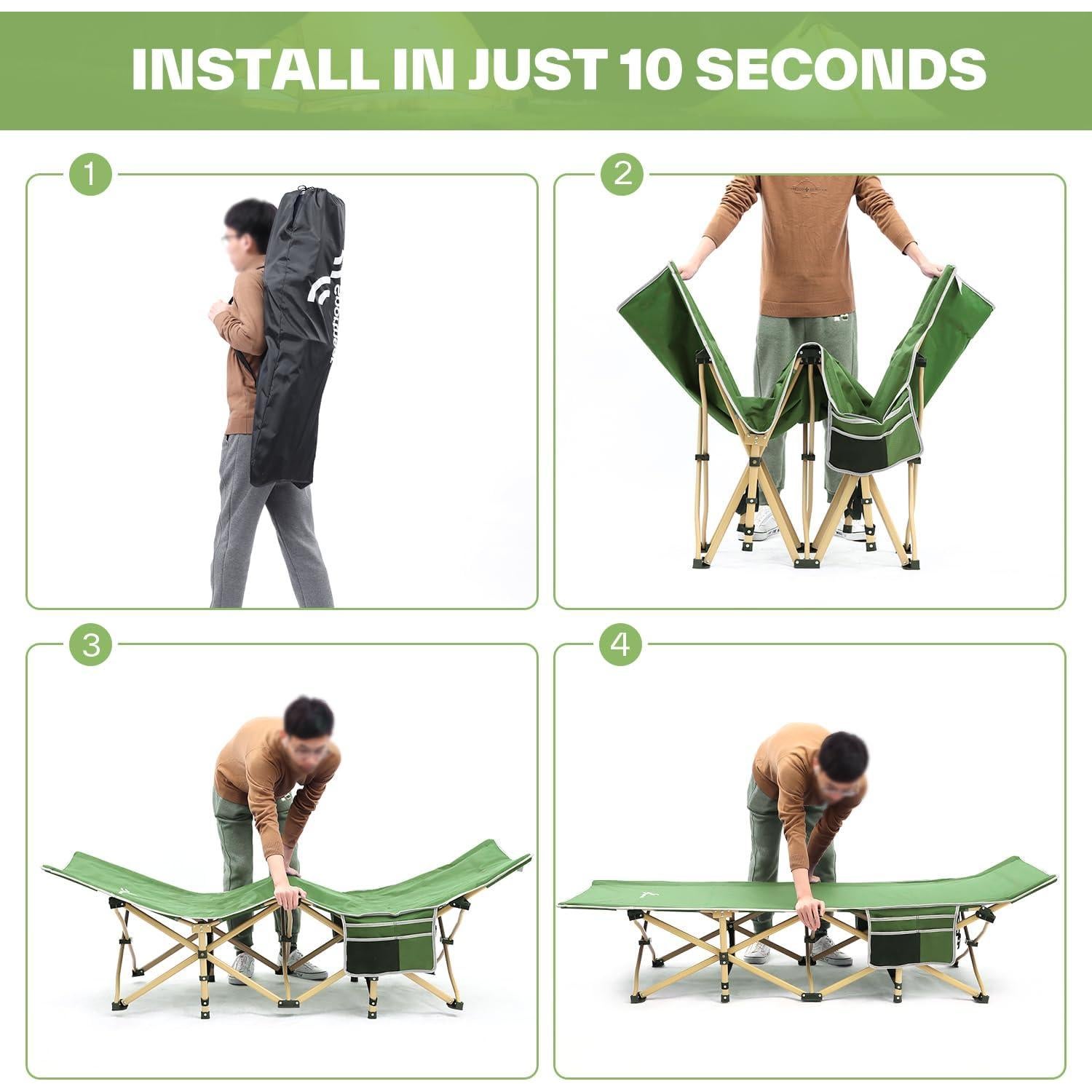 Cama de Camping Sportneer Plegable 1200D Verde para Adultos