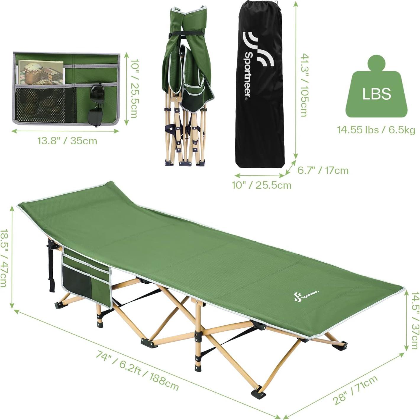 Cama de Camping Sportneer Plegable 1200D Verde para Adultos