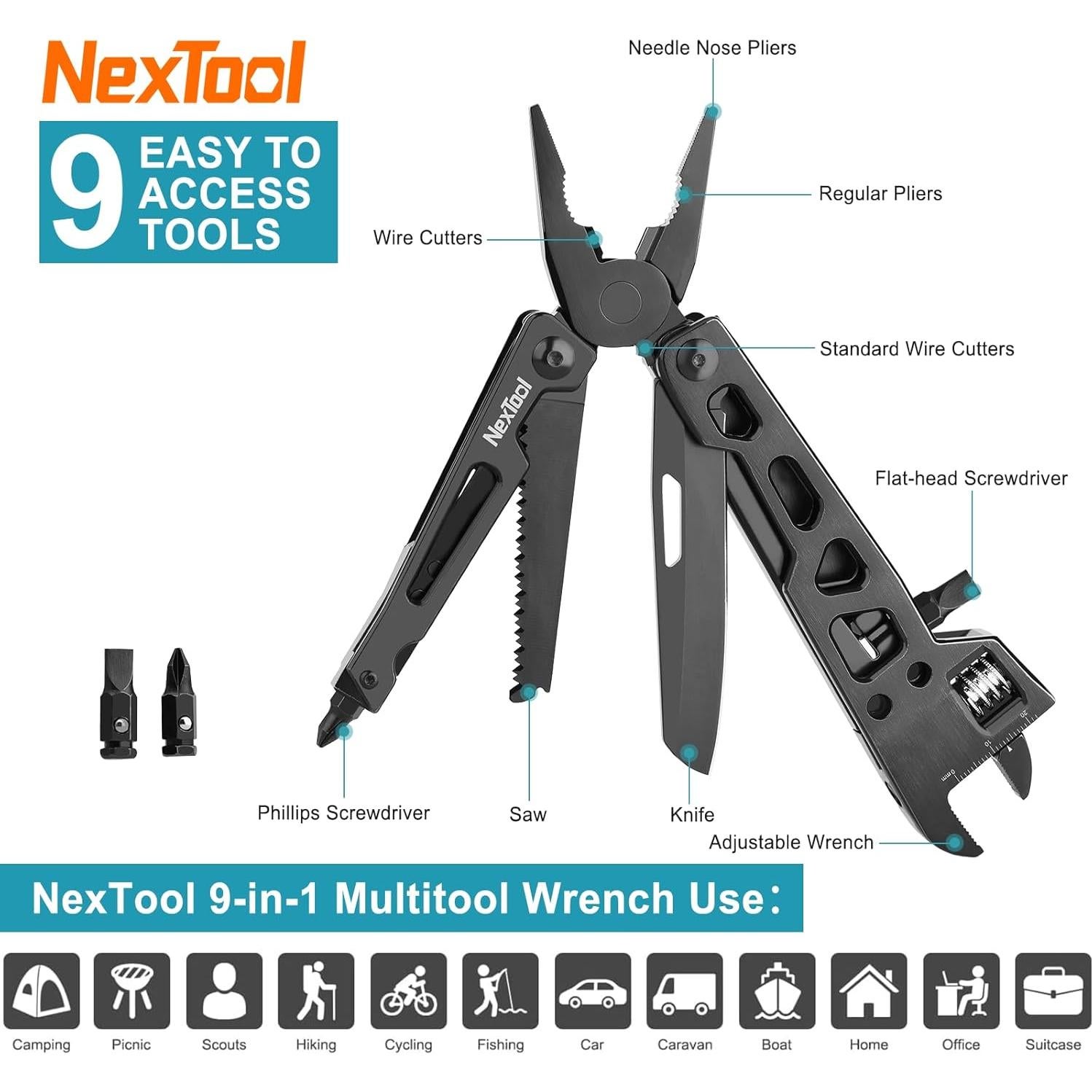 Multiherramienta 9 en 1 NexTool Llave Ajustable Acero Inoxidable