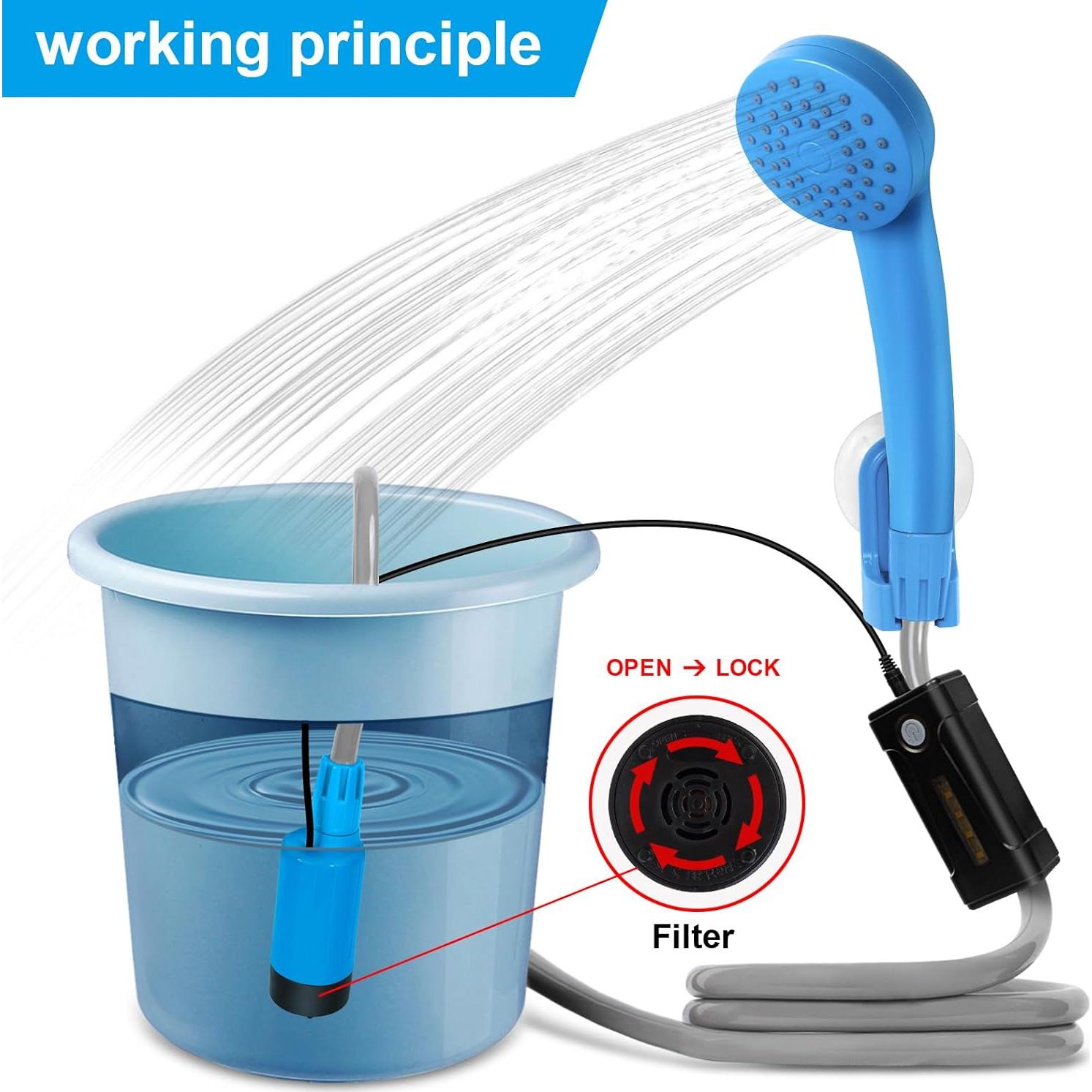 Ducha Portátil AZXJC con Iluminación LED y Batería 2.8x9.5 in